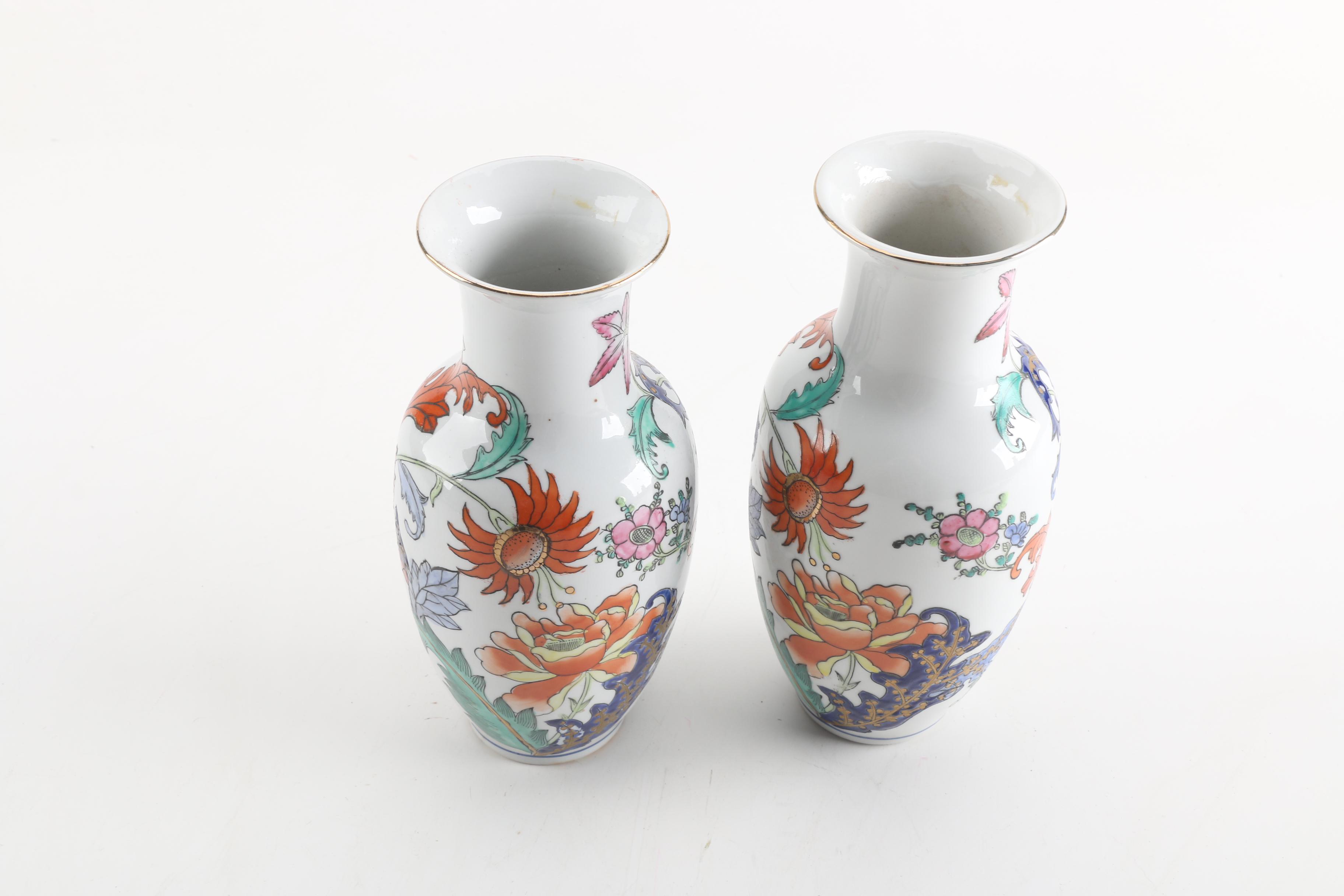 Vintage Toyo "Fleury" Enameled Porcelain Vases