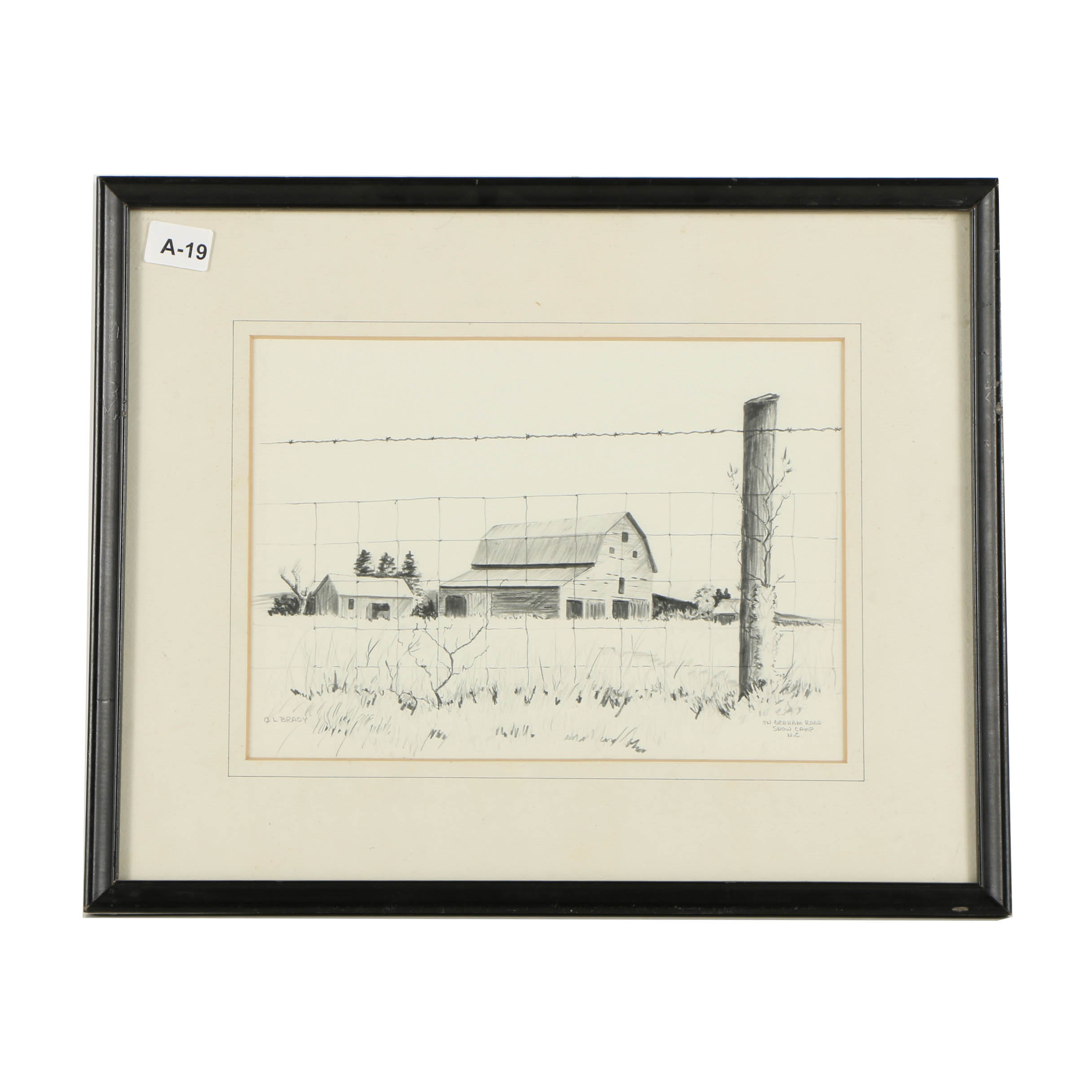 C.L. Brady Graphite Drawing on Paper "On Graham Road, Snow Camp N.C."