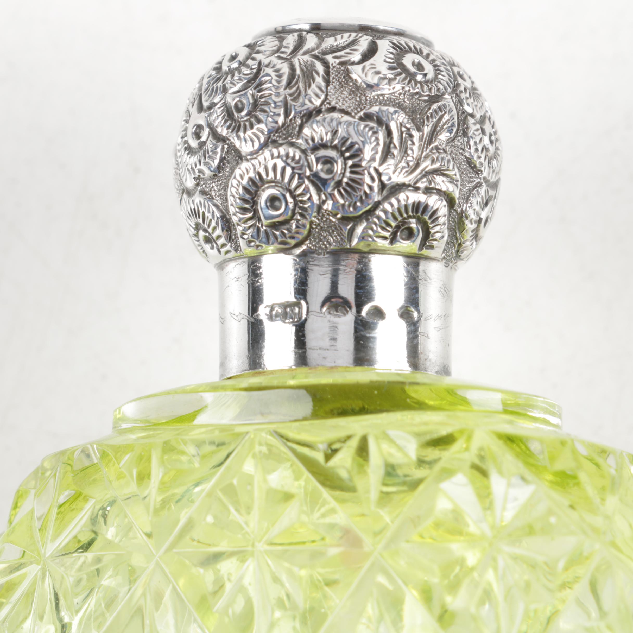 Victorian Era Charles May Birmingham Sterling Silver and Crystal Scent Bottle