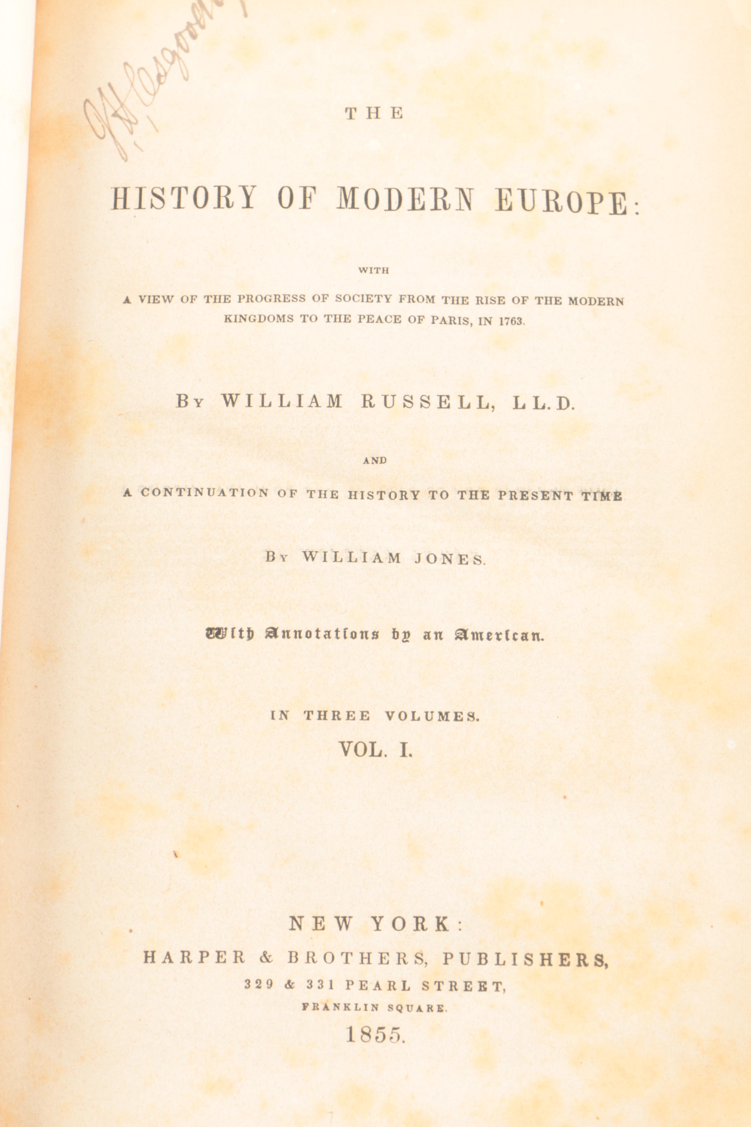 1855 Three-Volume "The History of Modern Europe" by William Russell