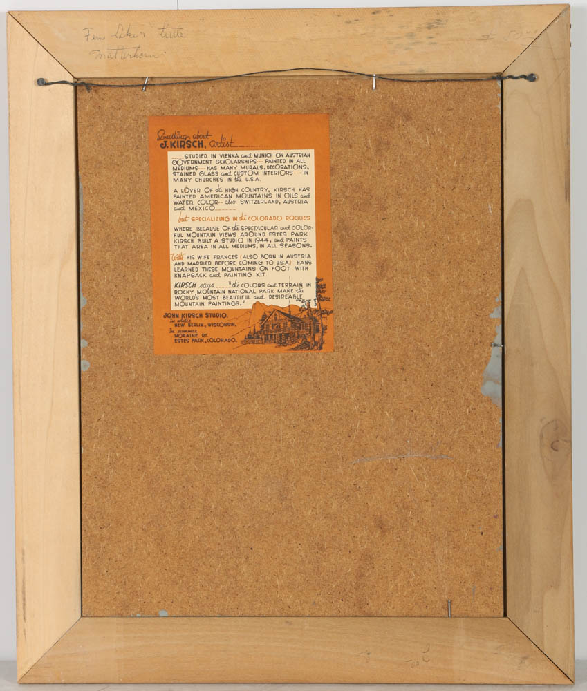 John Kirsch Oil Painting on Board "Fern Lake, Little Matterhorn"