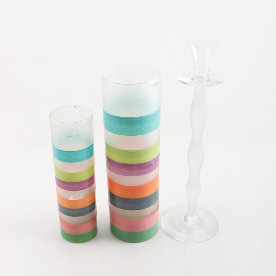 Kosta Boda Vases and Frosted Glass Candlestick