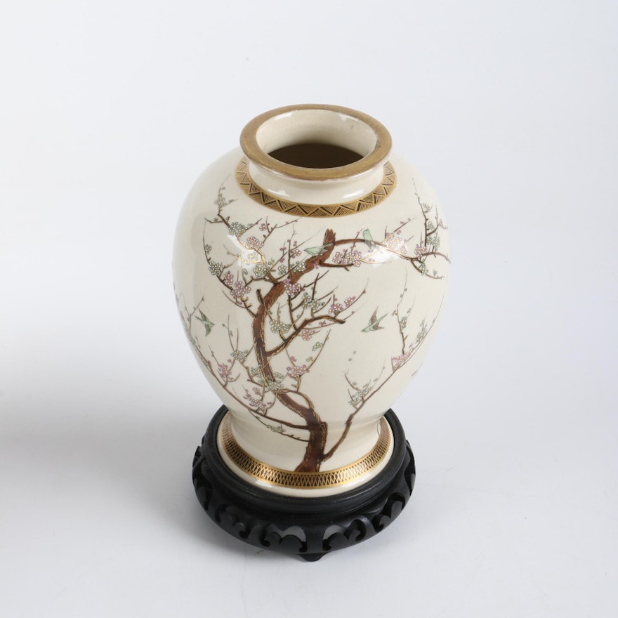 Japanese Satsuma Hand-Painted Porcelain Vase