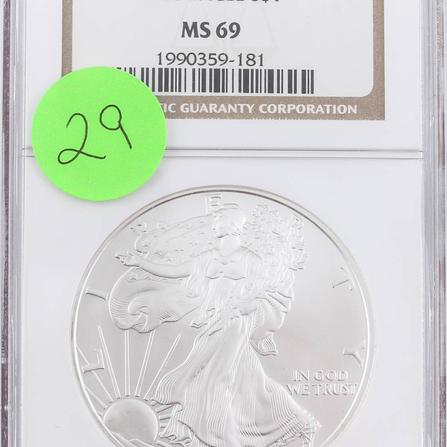 Graded MS69 (By NGC) 2006 One Dollar U.S. Silver Eagle