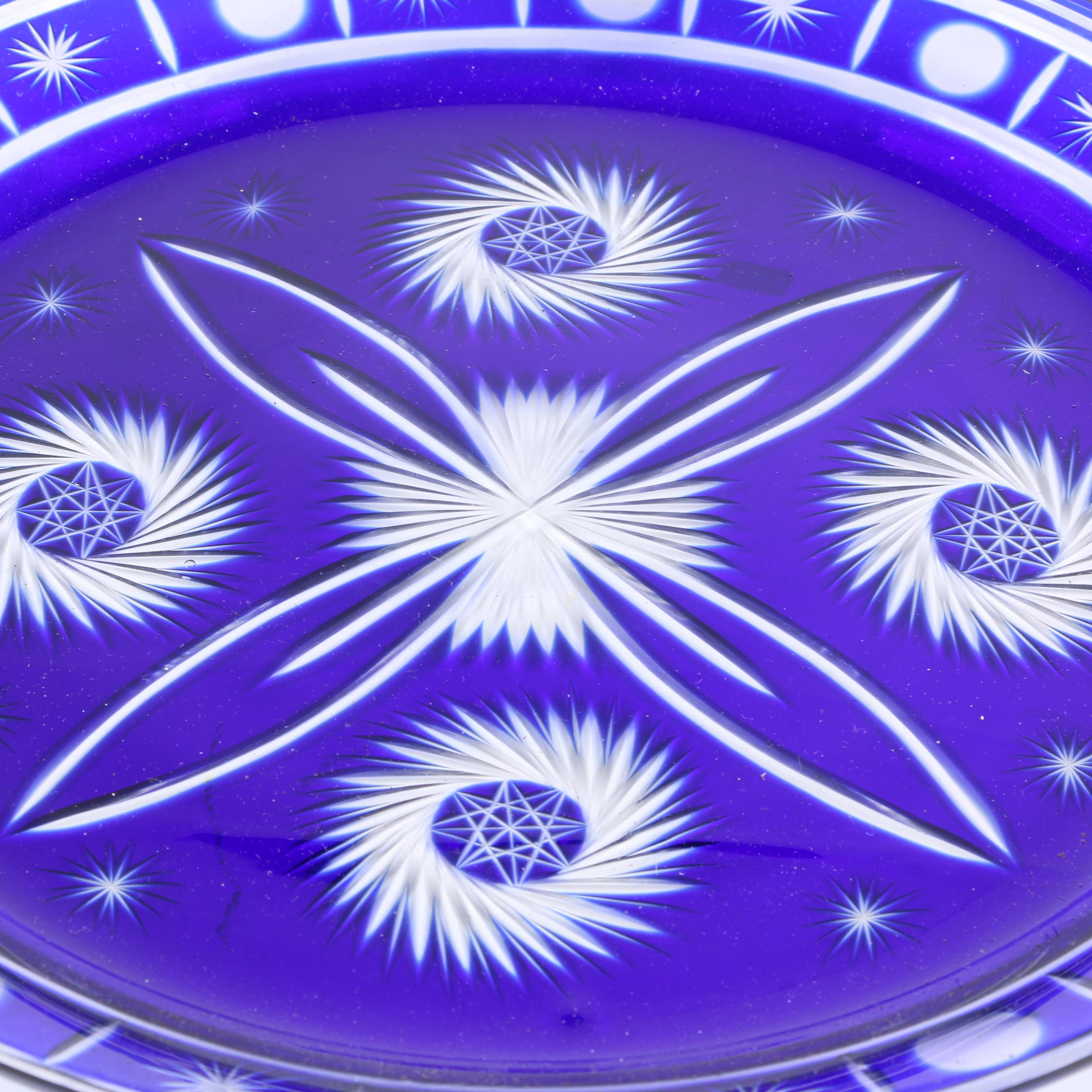 Crystal Cased Cobalt Blue Cut to Clear Cake Plate and Dome