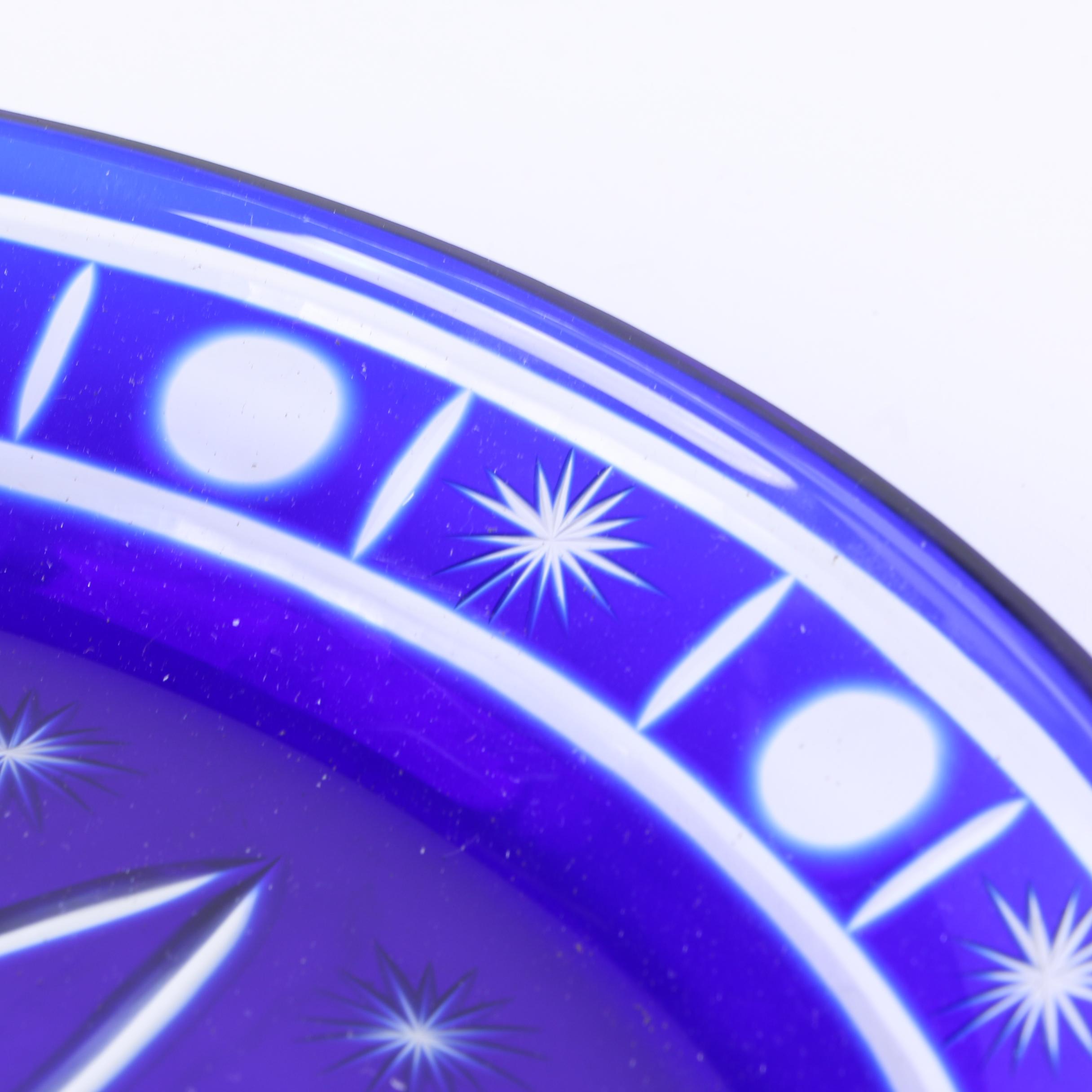 Crystal Cased Cobalt Blue Cut to Clear Cake Plate and Dome