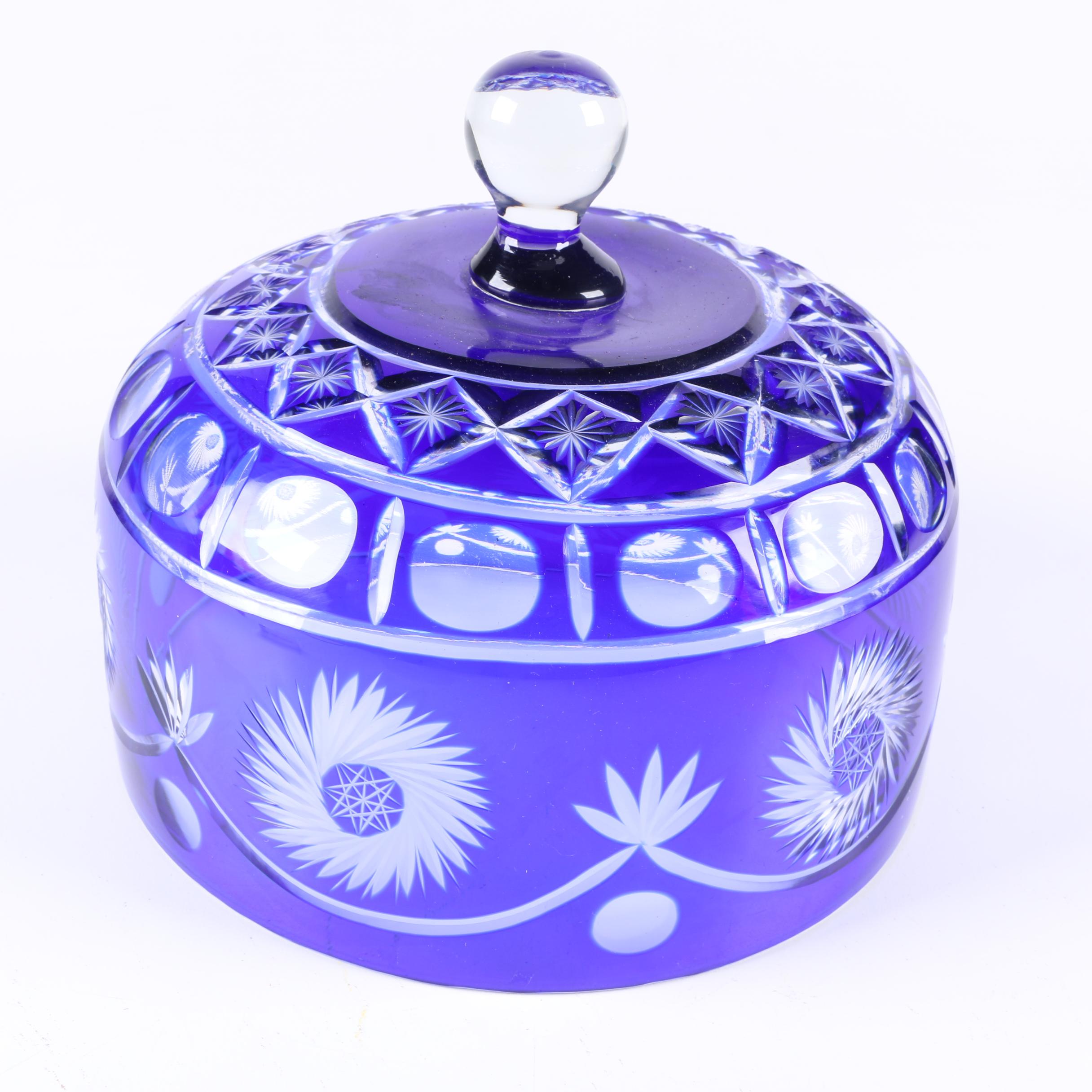 Crystal Cased Cobalt Blue Cut to Clear Cake Plate and Dome