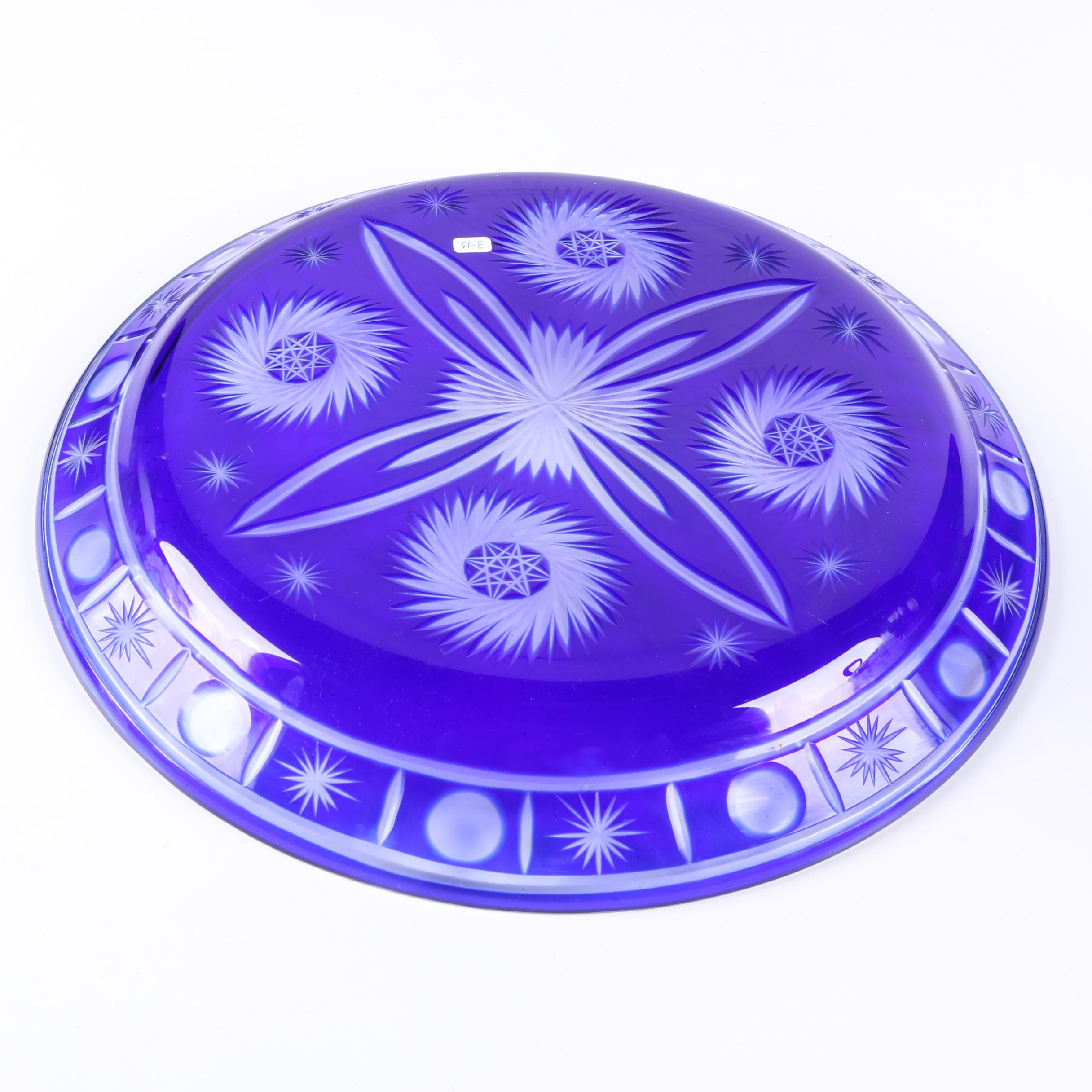 Crystal Cased Cobalt Blue Cut to Clear Cake Plate and Dome