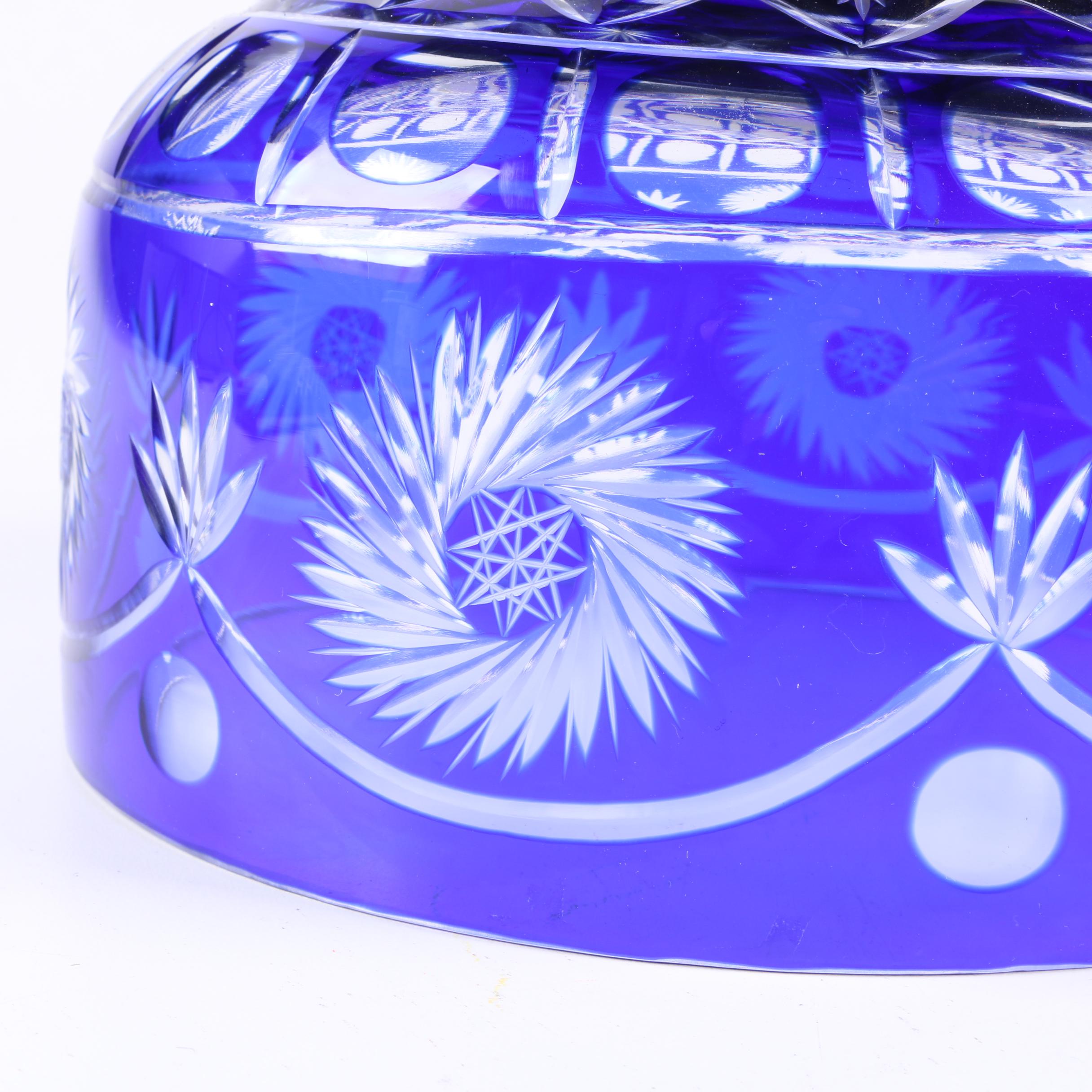 Crystal Cased Cobalt Blue Cut to Clear Cake Plate and Dome