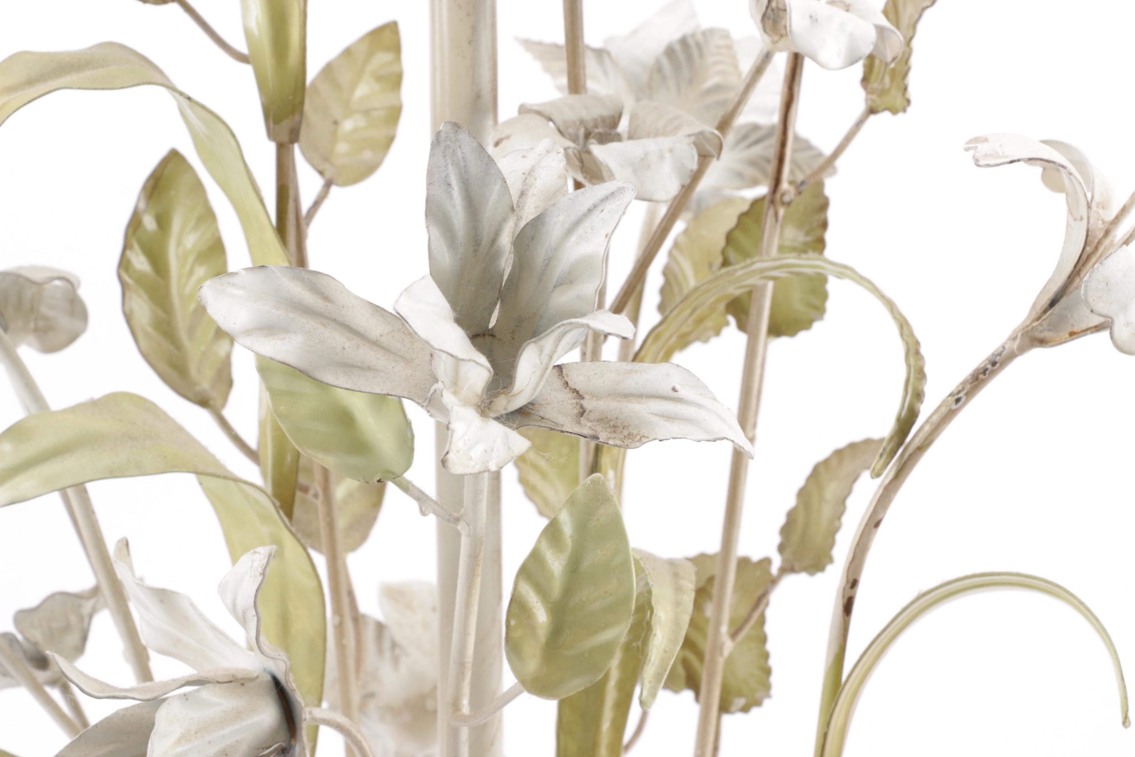 Vintage Italian Metal Floral Toleware Table Lamp On Wooden Base