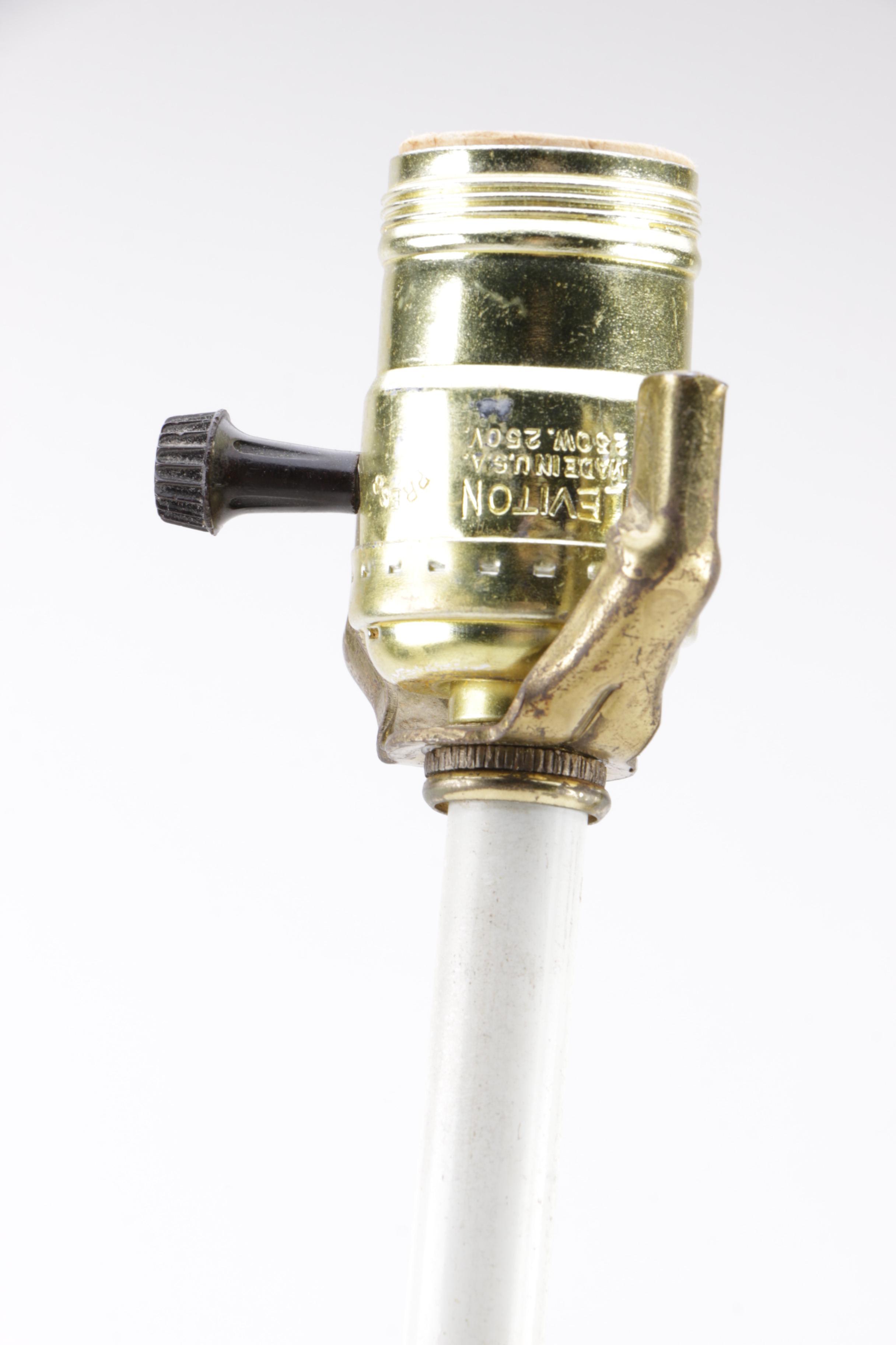 Vintage Italian Metal Floral Toleware Table Lamp On Wooden Base