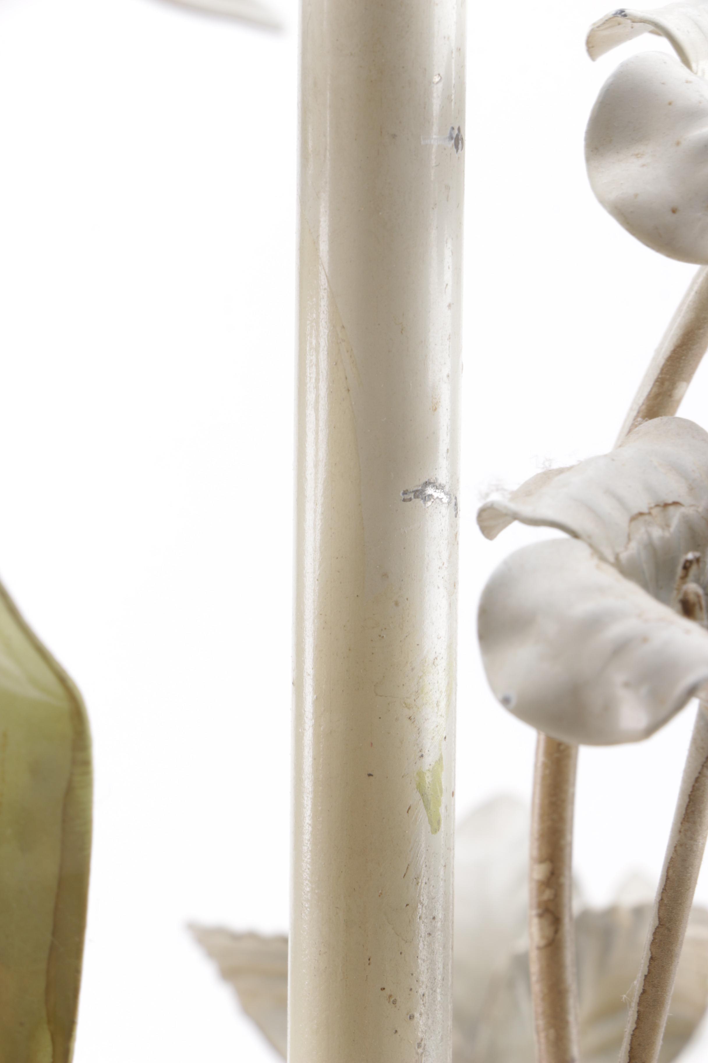 Vintage Italian Metal Floral Toleware Table Lamp On Wooden Base