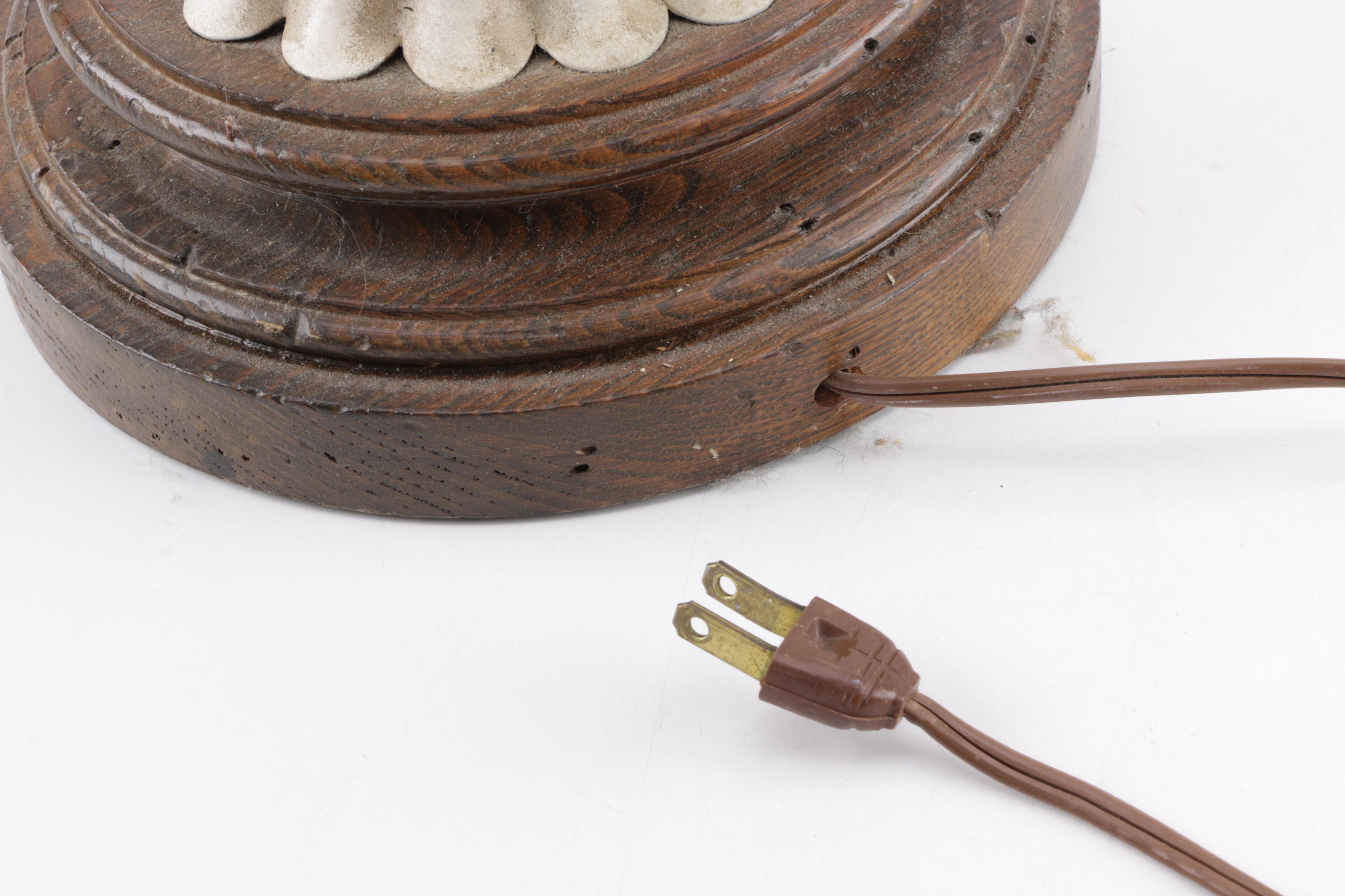 Vintage Italian Metal Floral Toleware Table Lamp On Wooden Base