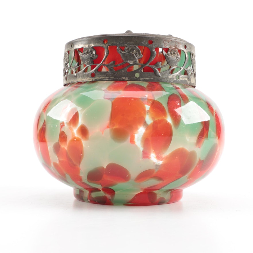 French Art Glass Vase and Flower Frog
