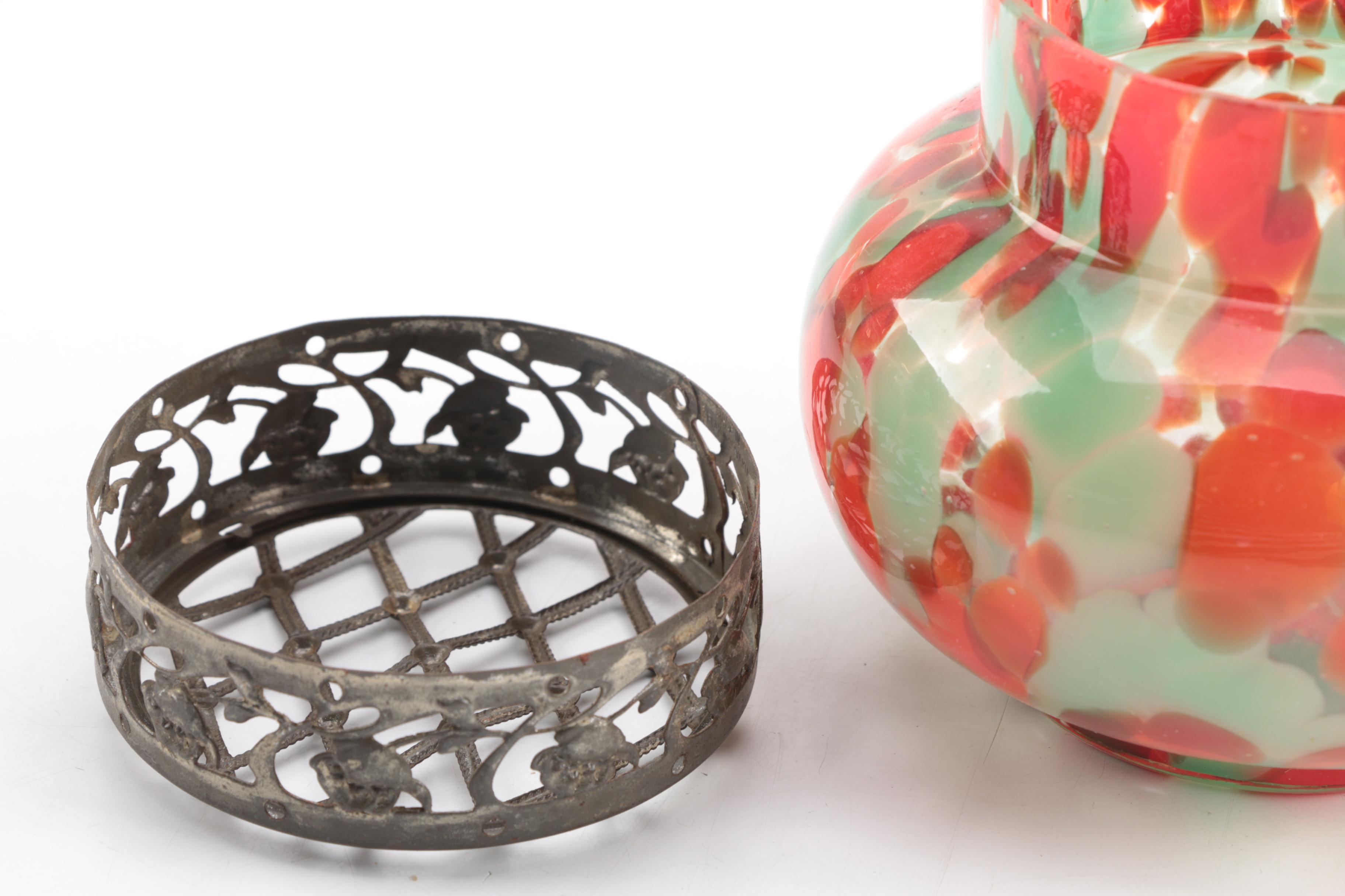 French Art Glass Vase and Flower Frog