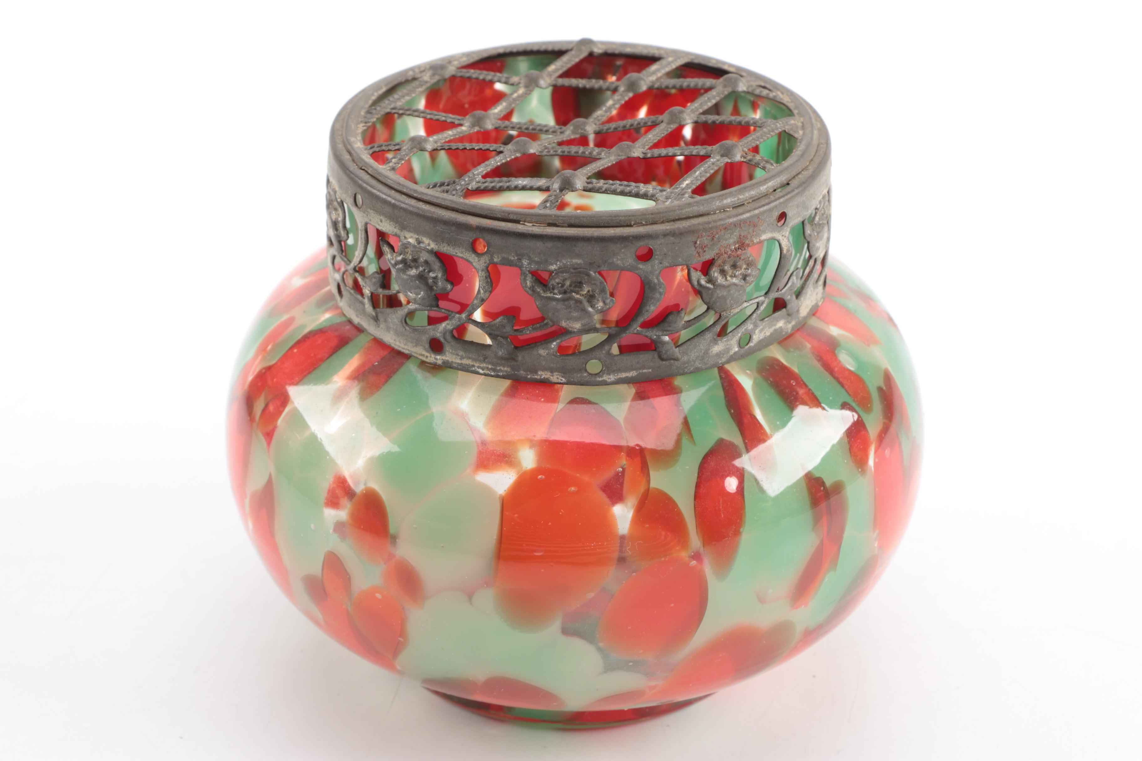 French Art Glass Vase and Flower Frog