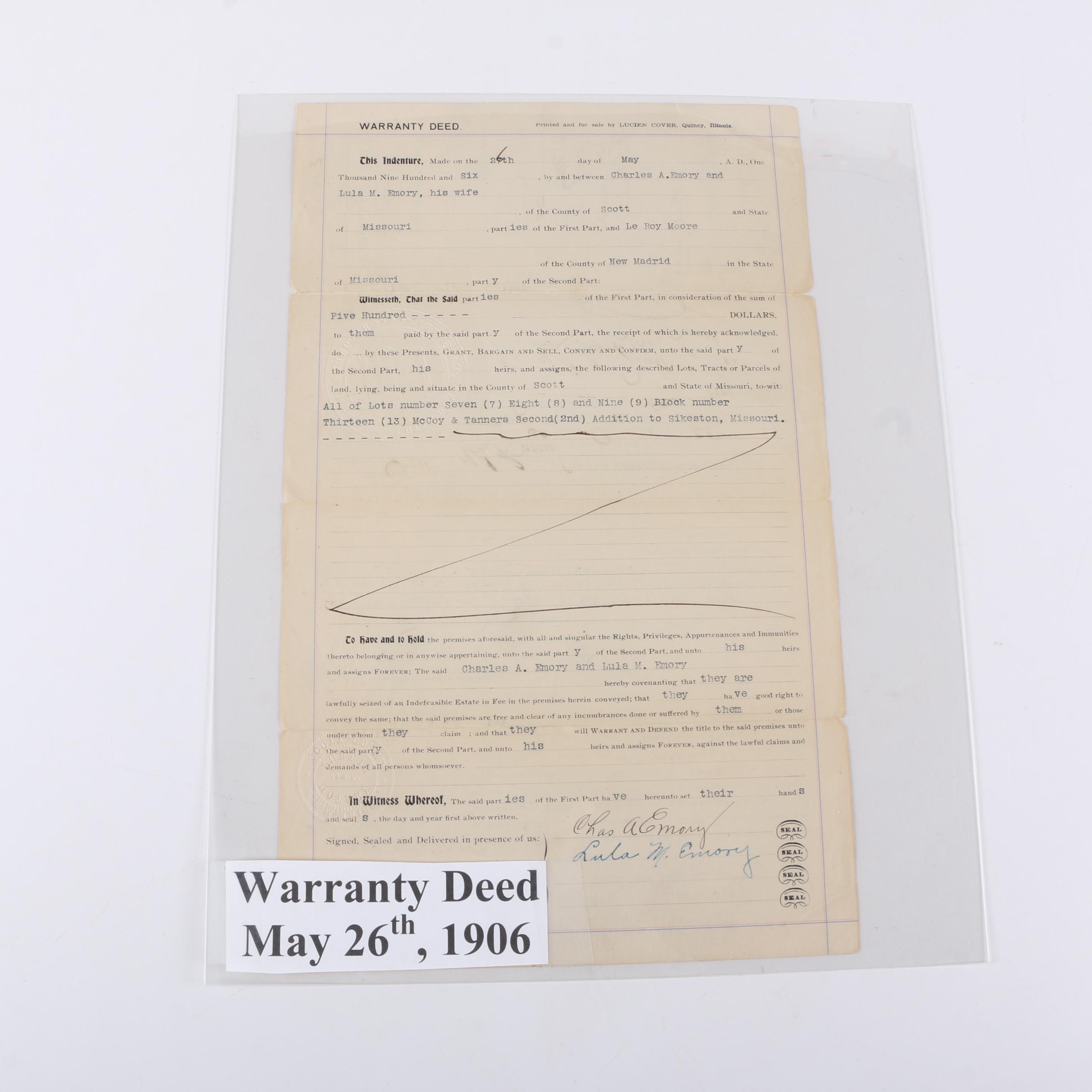 Antique Missouri Land Deeds