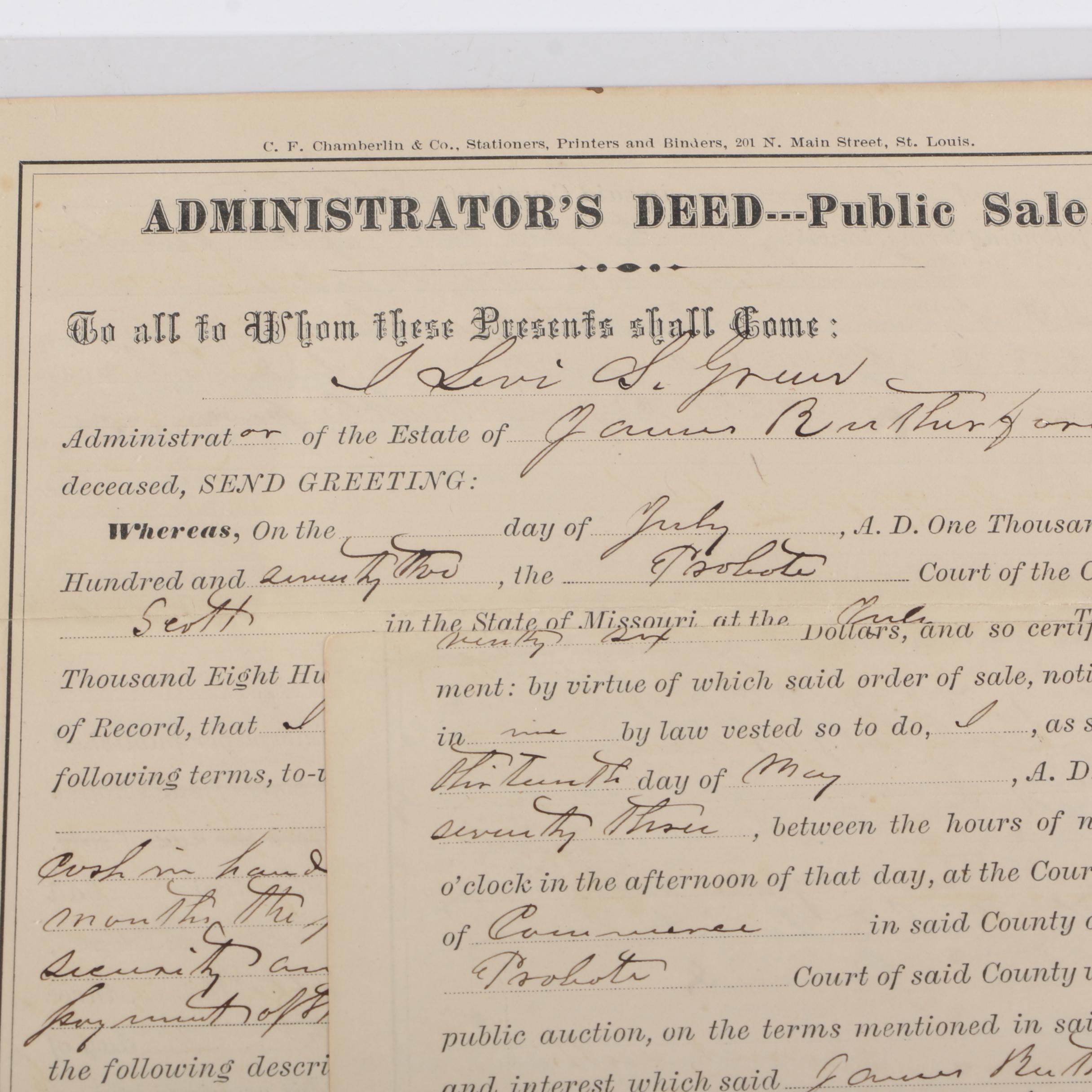 Antique Missouri Land Deeds