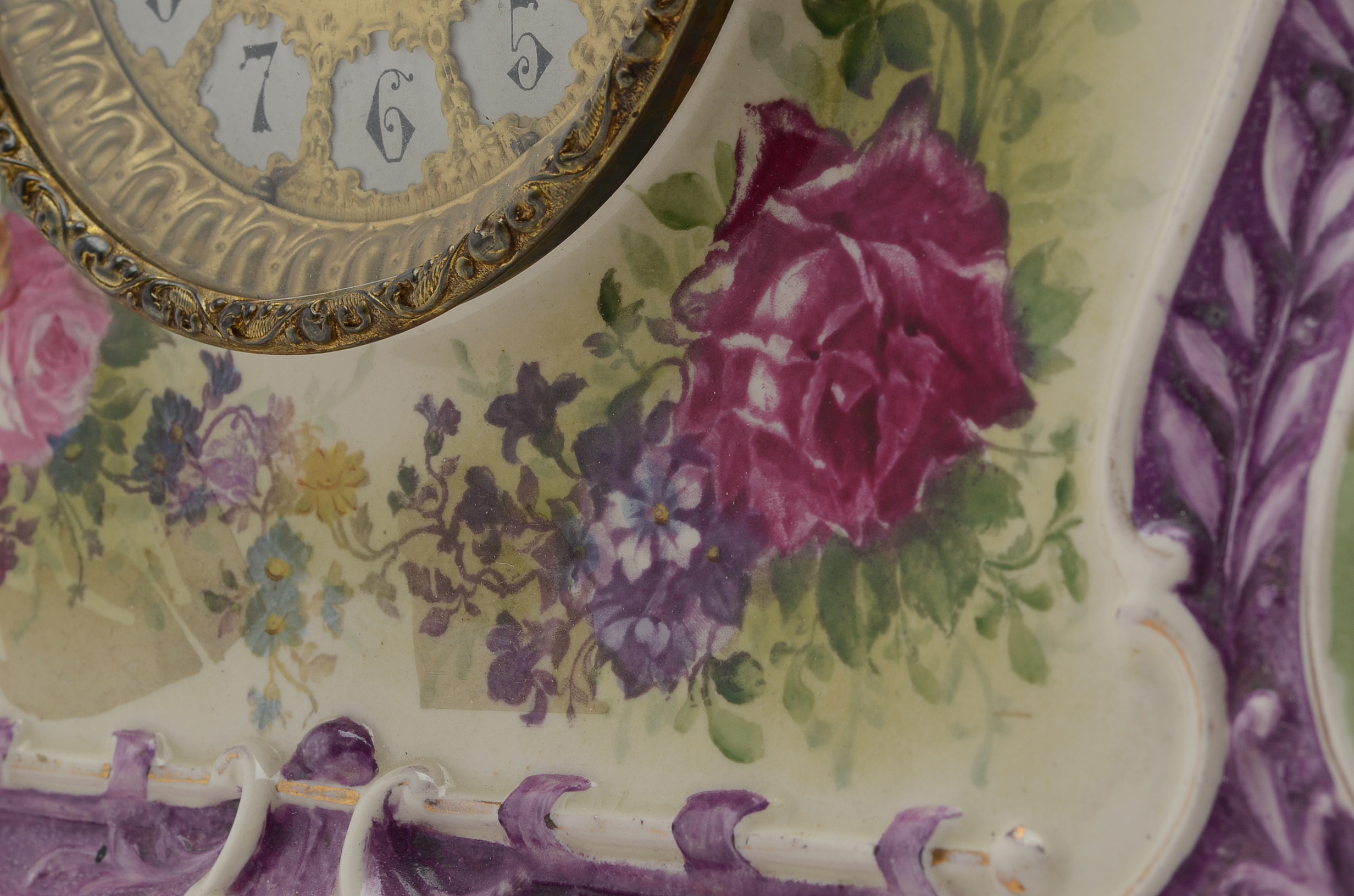 Antique Royal Bonn Porcelain "La Rita" Mantel Clock with Waterbury Movement