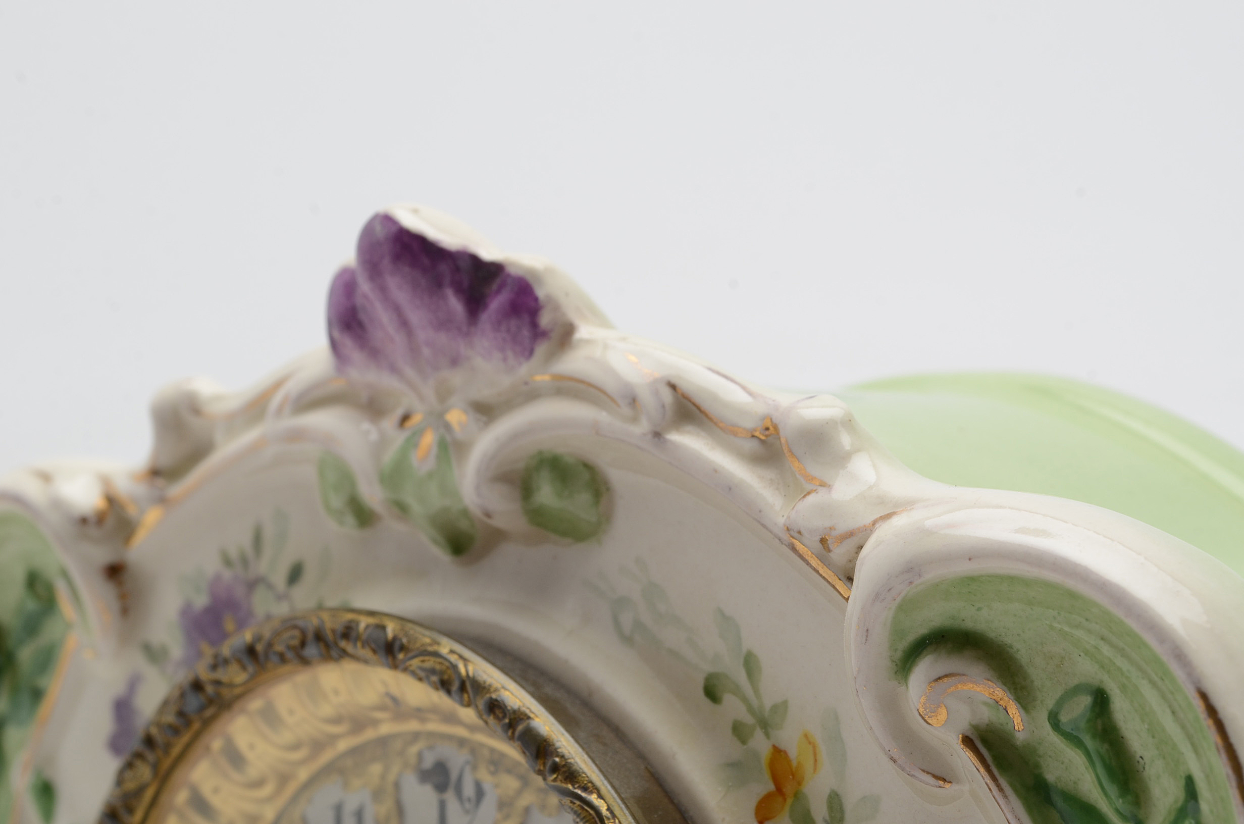 Antique Royal Bonn Porcelain "La Rita" Mantel Clock with Waterbury Movement