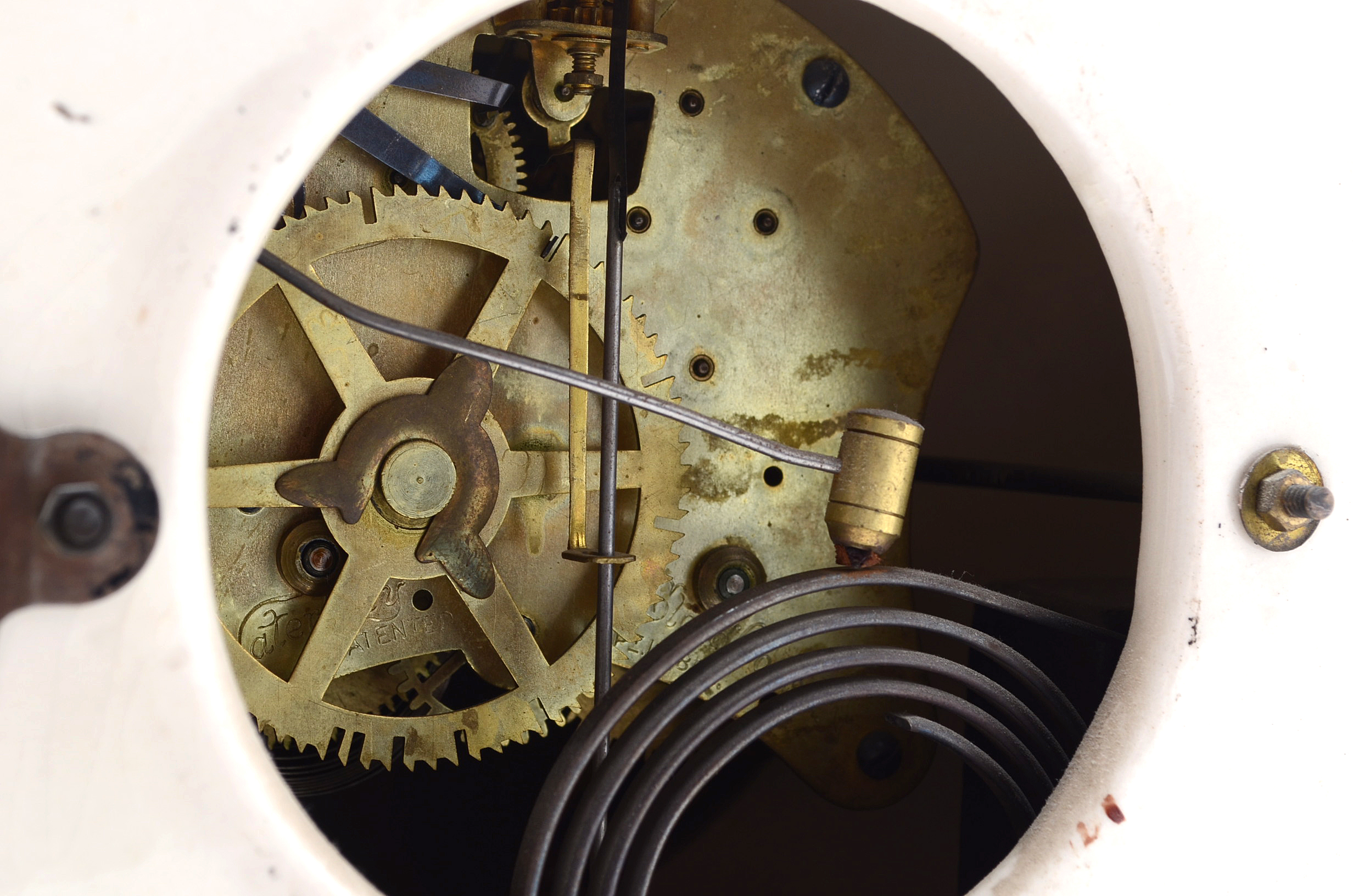 Antique Royal Bonn Porcelain "La Rita" Mantel Clock with Waterbury Movement