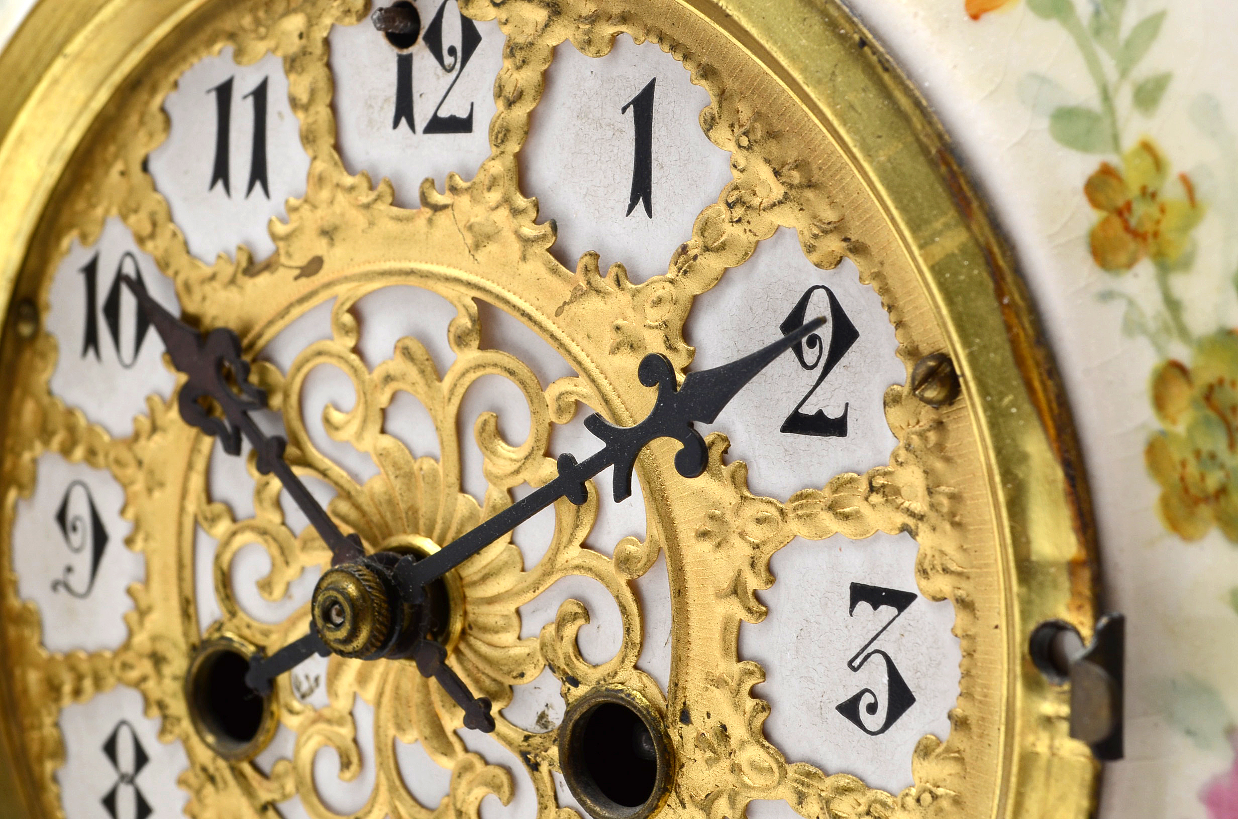 Antique Royal Bonn Porcelain "La Rita" Mantel Clock with Waterbury Movement