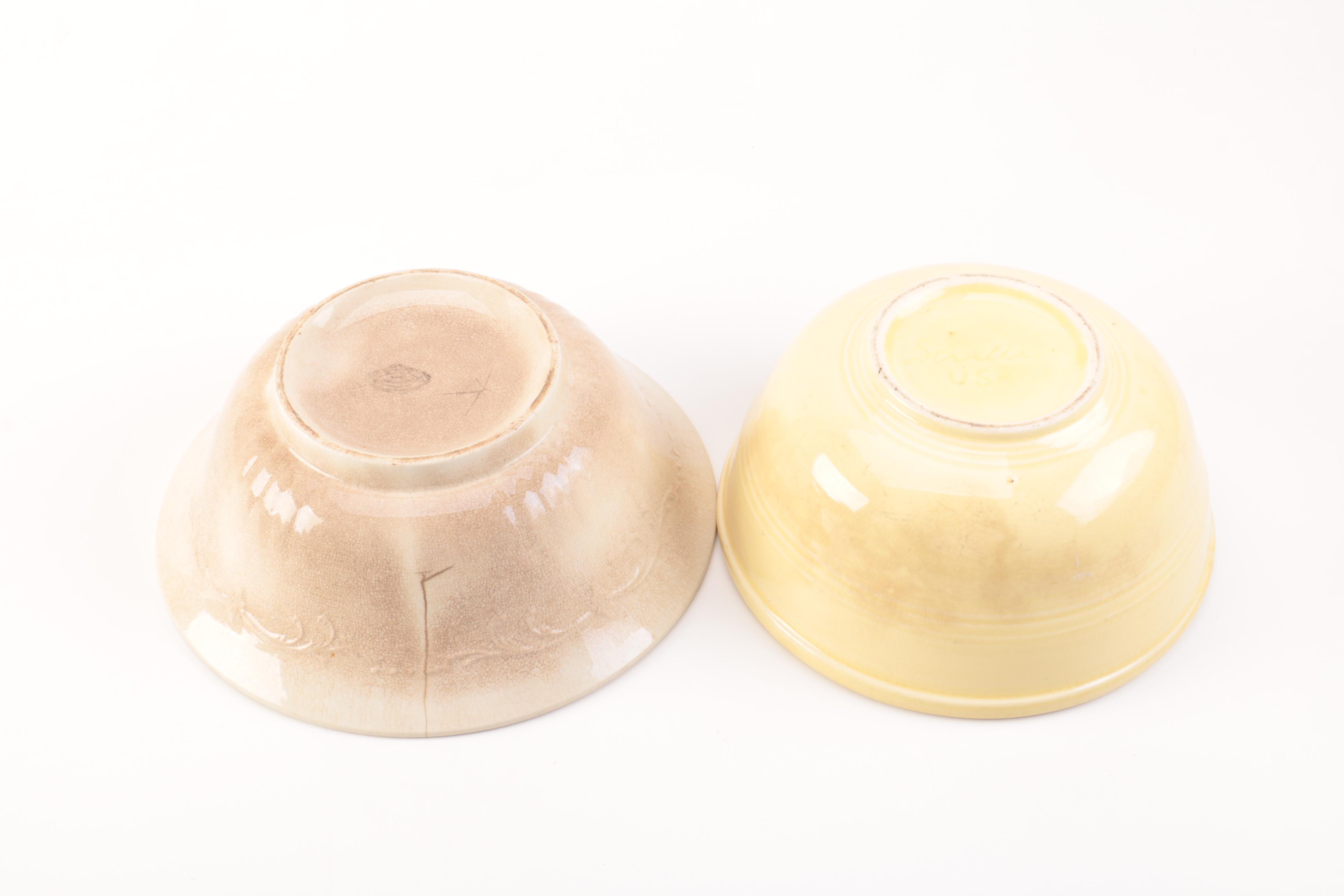 Sevilla Pottery Mixing Bowls and Metal Utensil Storage Tray