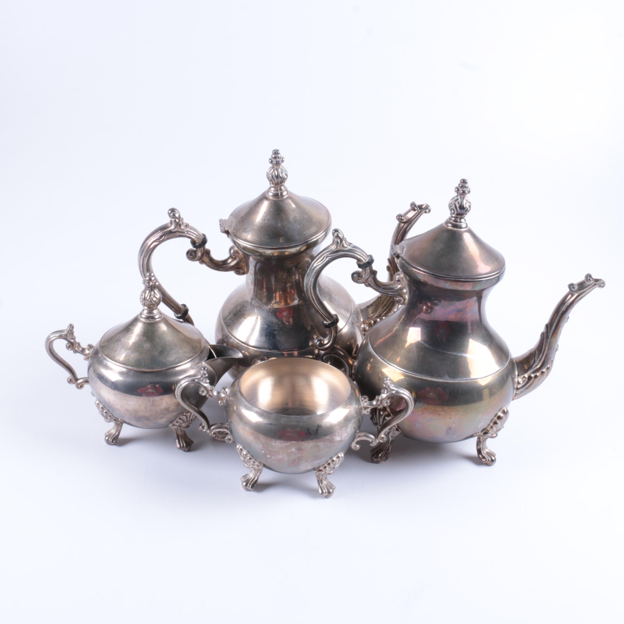 Indonesian Double Scroll Handled Silver Plate Tea and Coffee Service