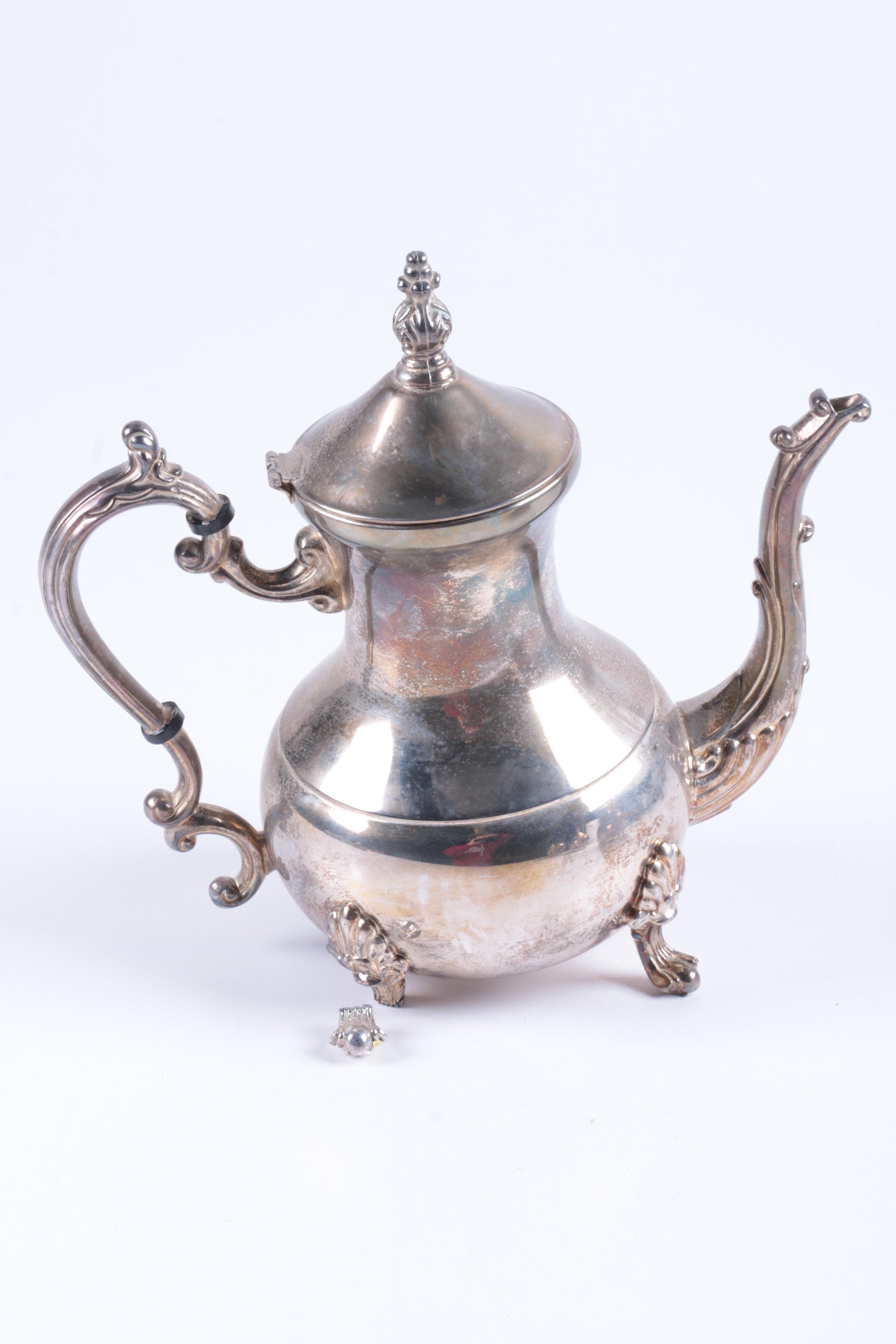 Indonesian Double Scroll Handled Silver Plate Tea and Coffee Service