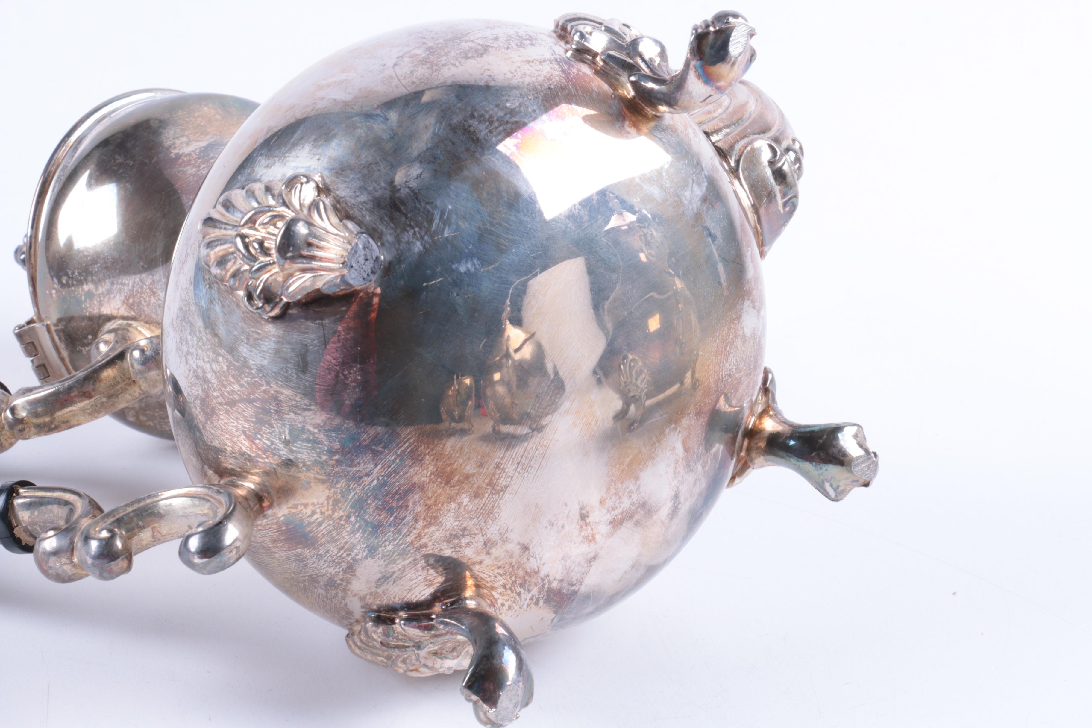 Indonesian Double Scroll Handled Silver Plate Tea and Coffee Service