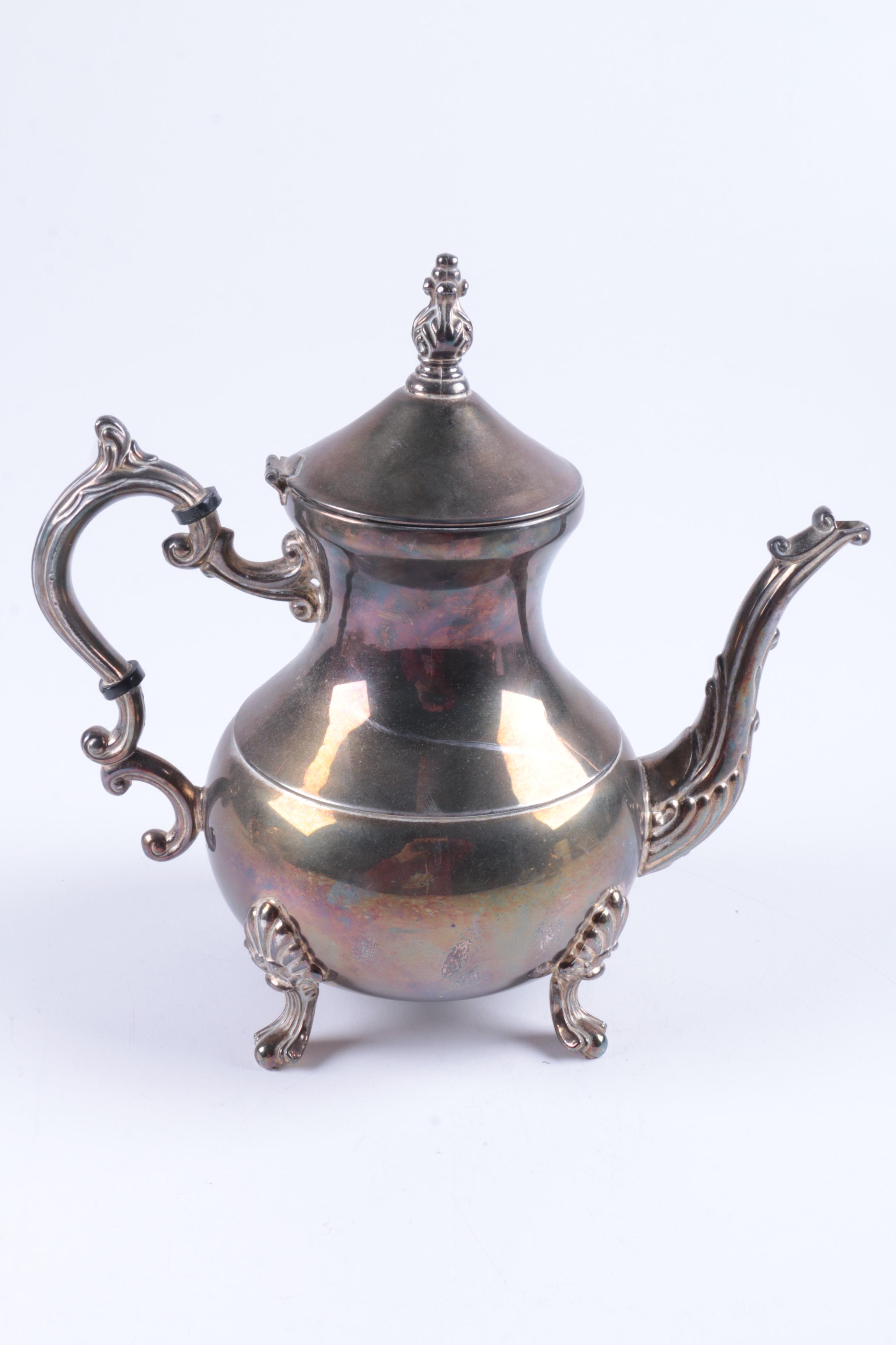 Indonesian Double Scroll Handled Silver Plate Tea and Coffee Service