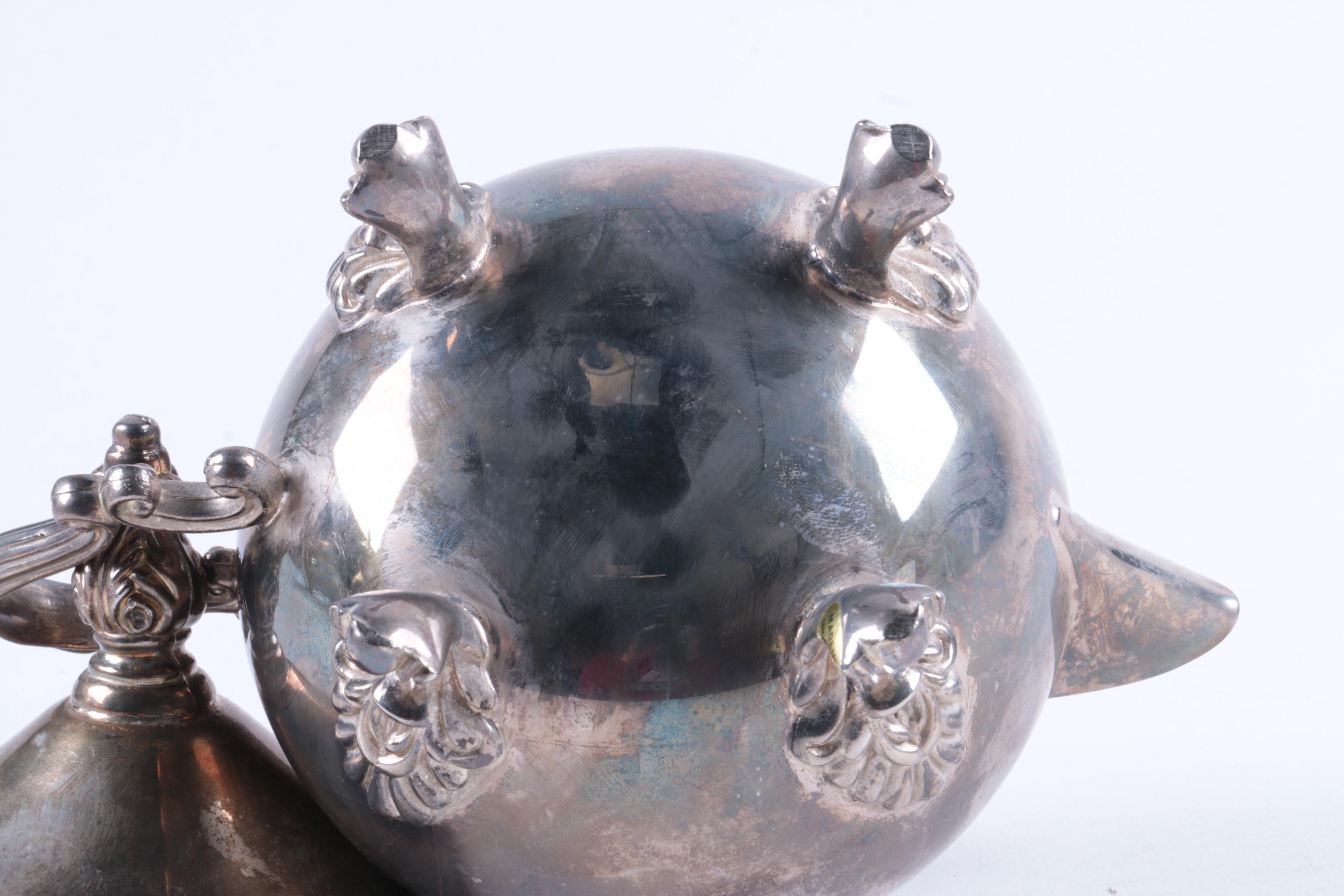 Indonesian Double Scroll Handled Silver Plate Tea and Coffee Service