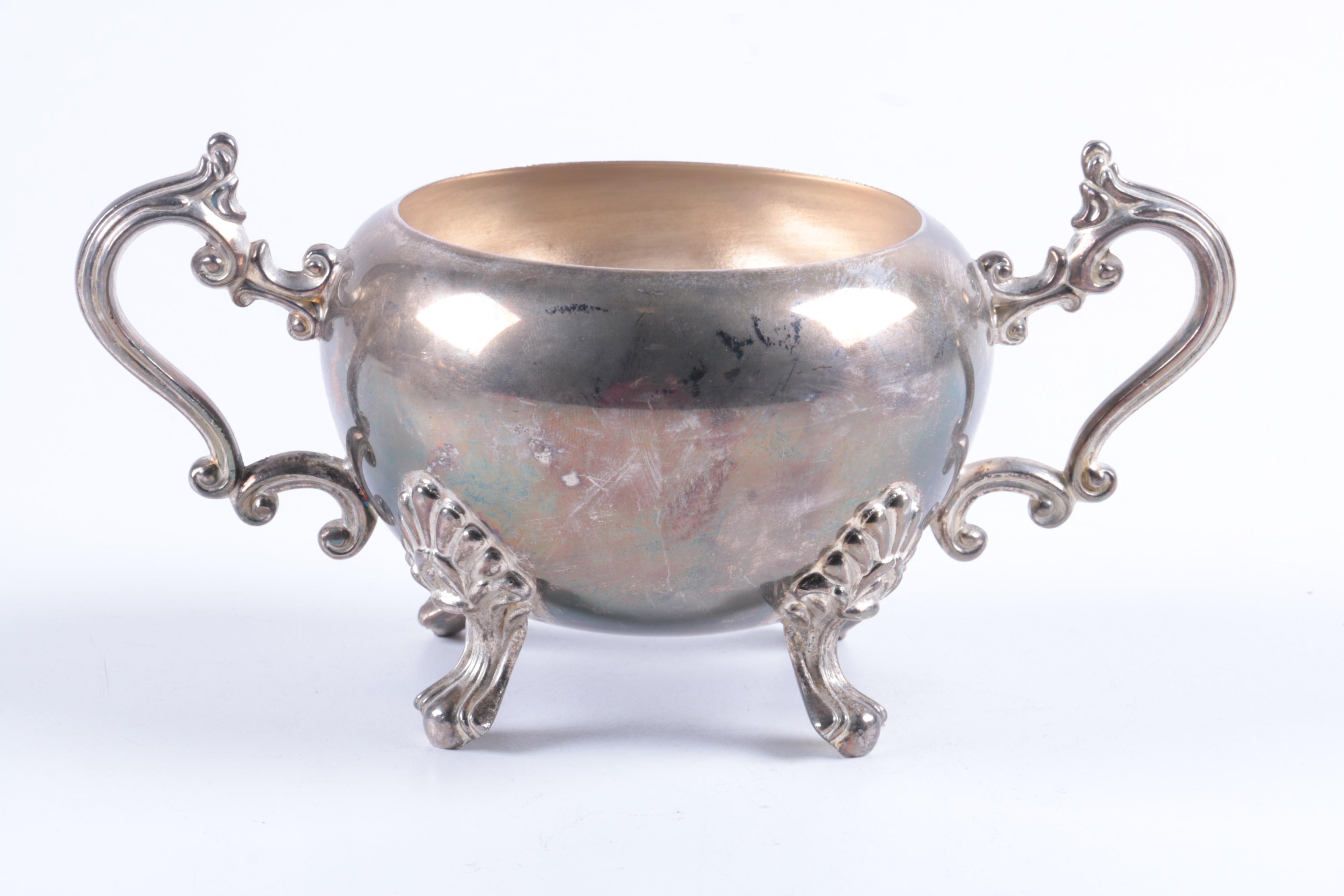 Indonesian Double Scroll Handled Silver Plate Tea and Coffee Service