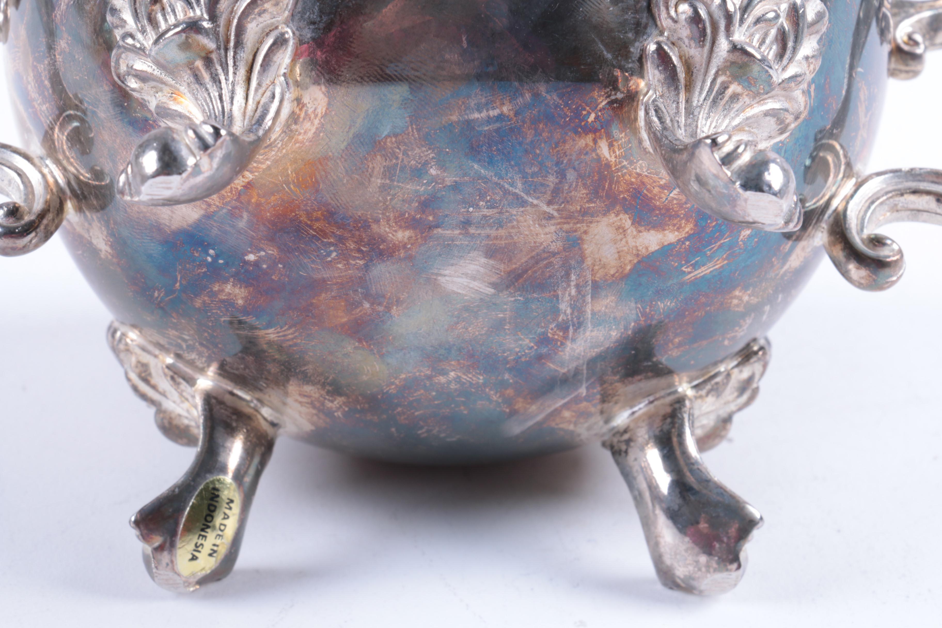 Indonesian Double Scroll Handled Silver Plate Tea and Coffee Service