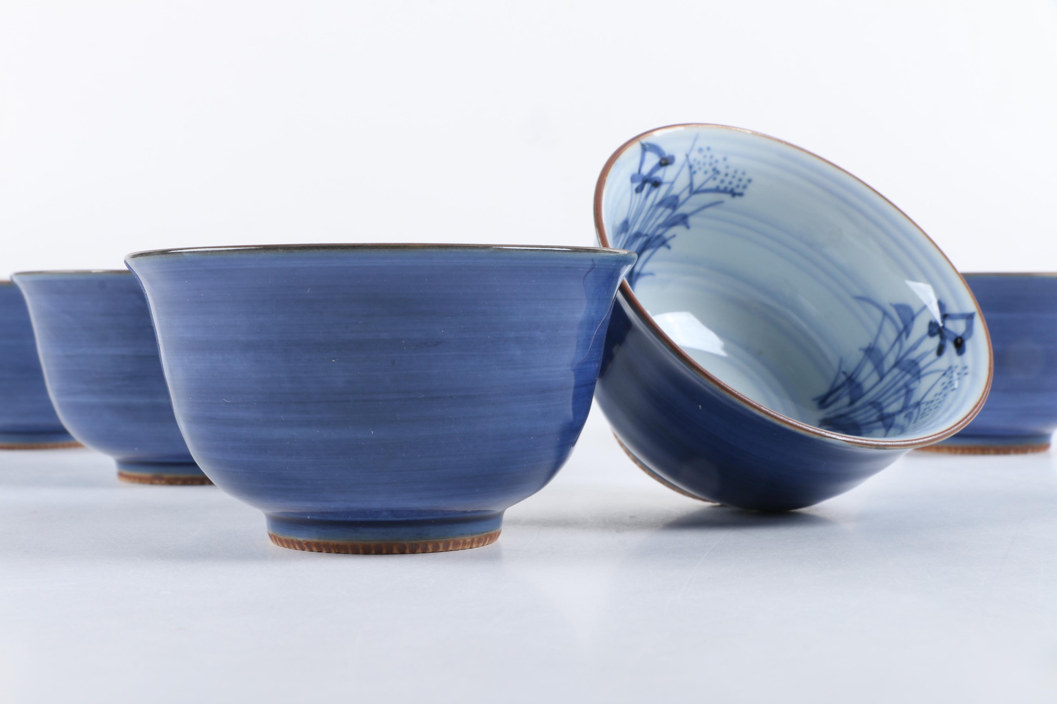 East Asian Porcelain Teapot and Tea Bowls