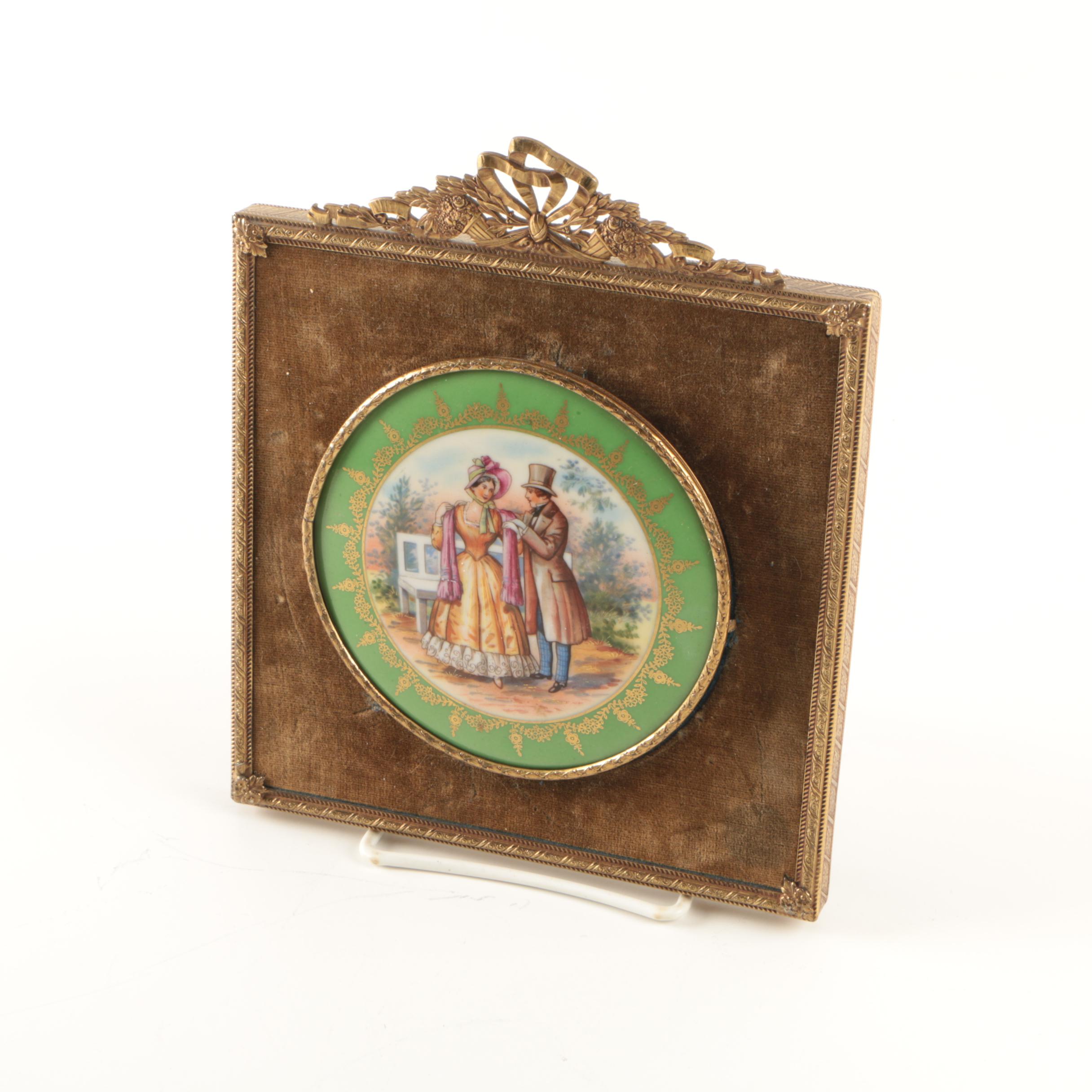 Vintage Czechoslovakia Hand-Painted Porcelain Courting Couple Plaque