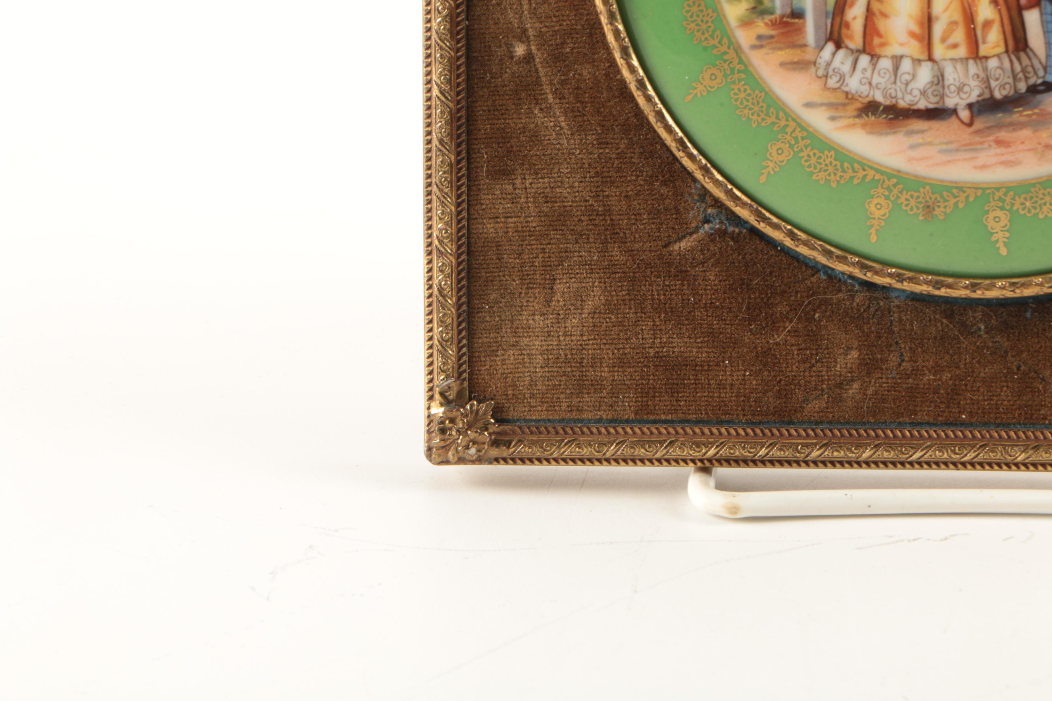 Vintage Czechoslovakia Hand-Painted Porcelain Courting Couple Plaque