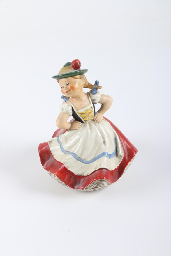1967 Goebel German "Dancing Girl" Ceramic Music Box Figurine