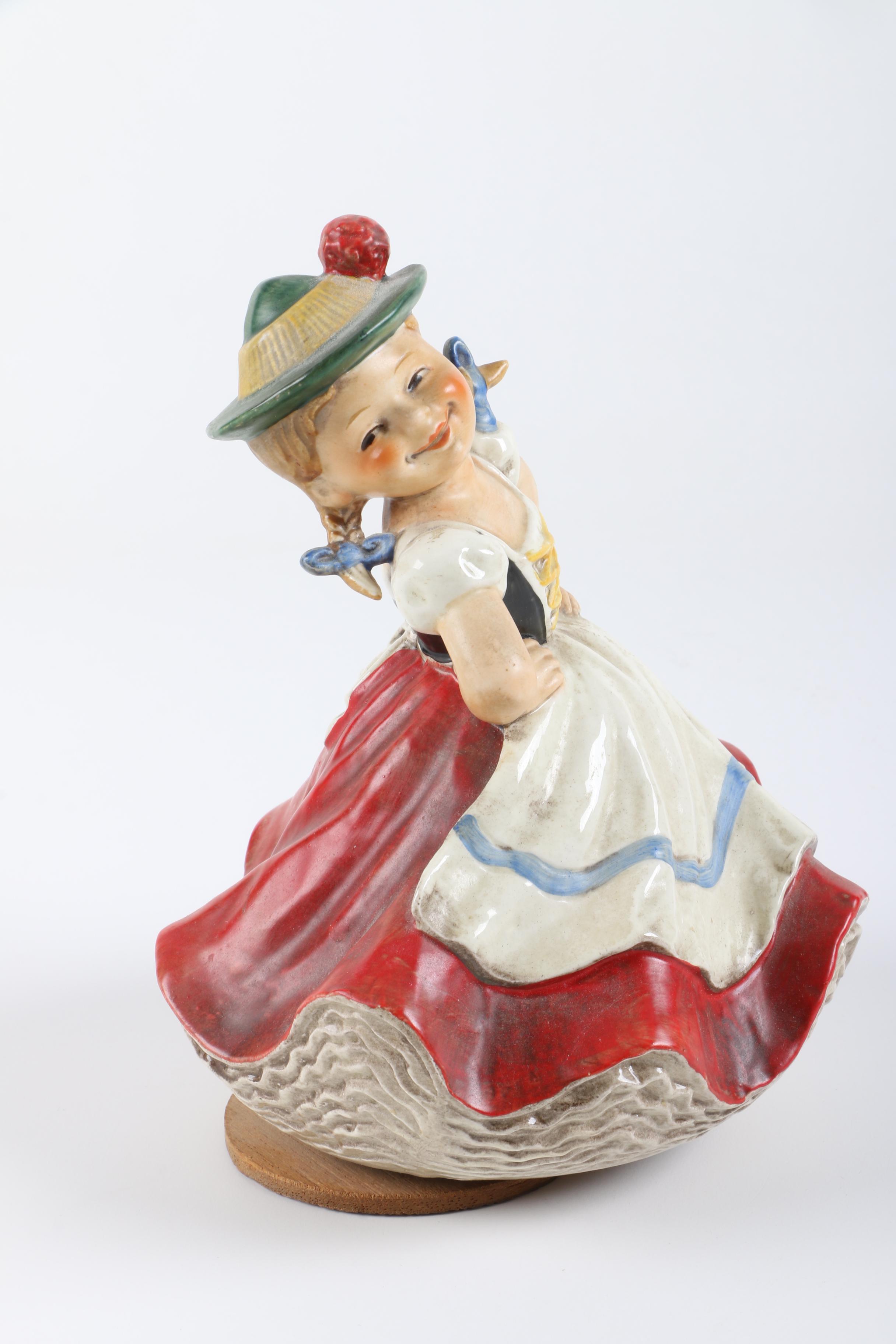 1967 Goebel German "Dancing Girl" Ceramic Music Box Figurine