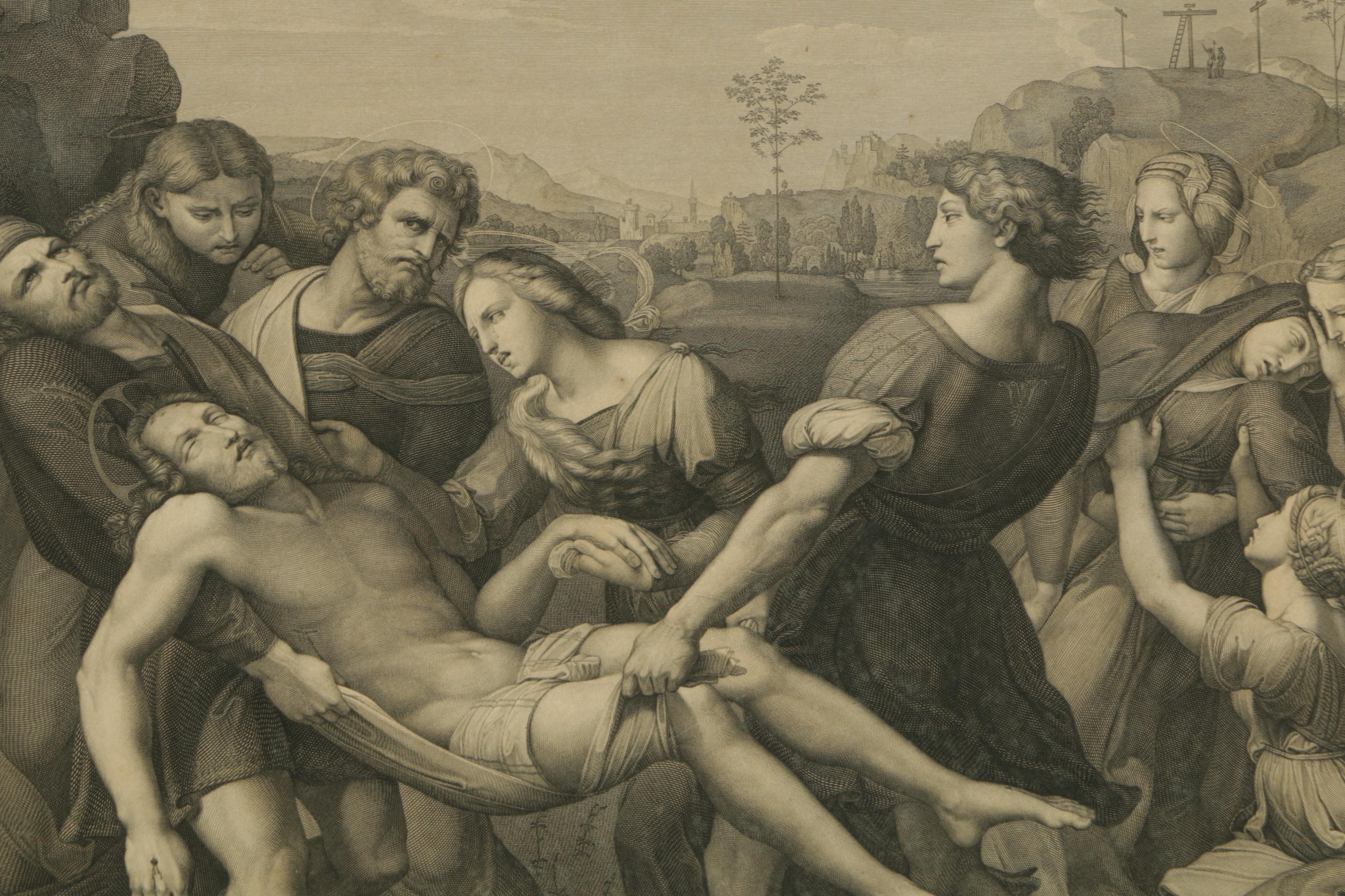 S. Amsler Vintage Engraving on Paper After Raphael "The Entombment"
