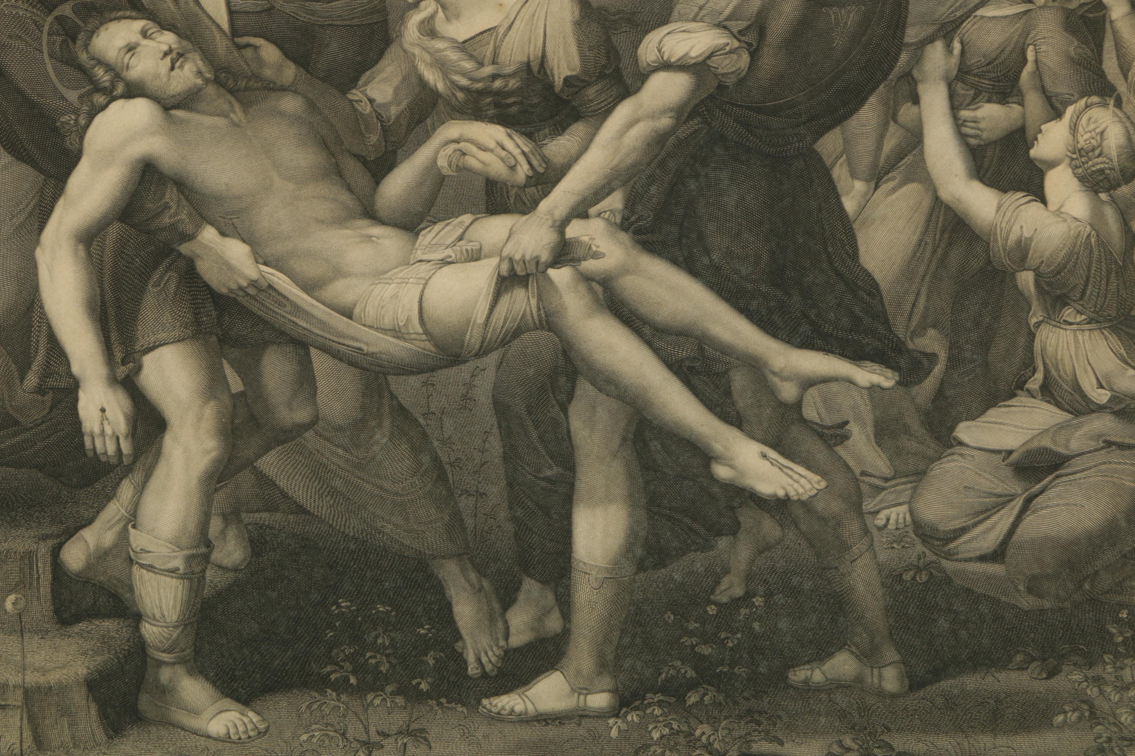 S. Amsler Vintage Engraving on Paper After Raphael "The Entombment"