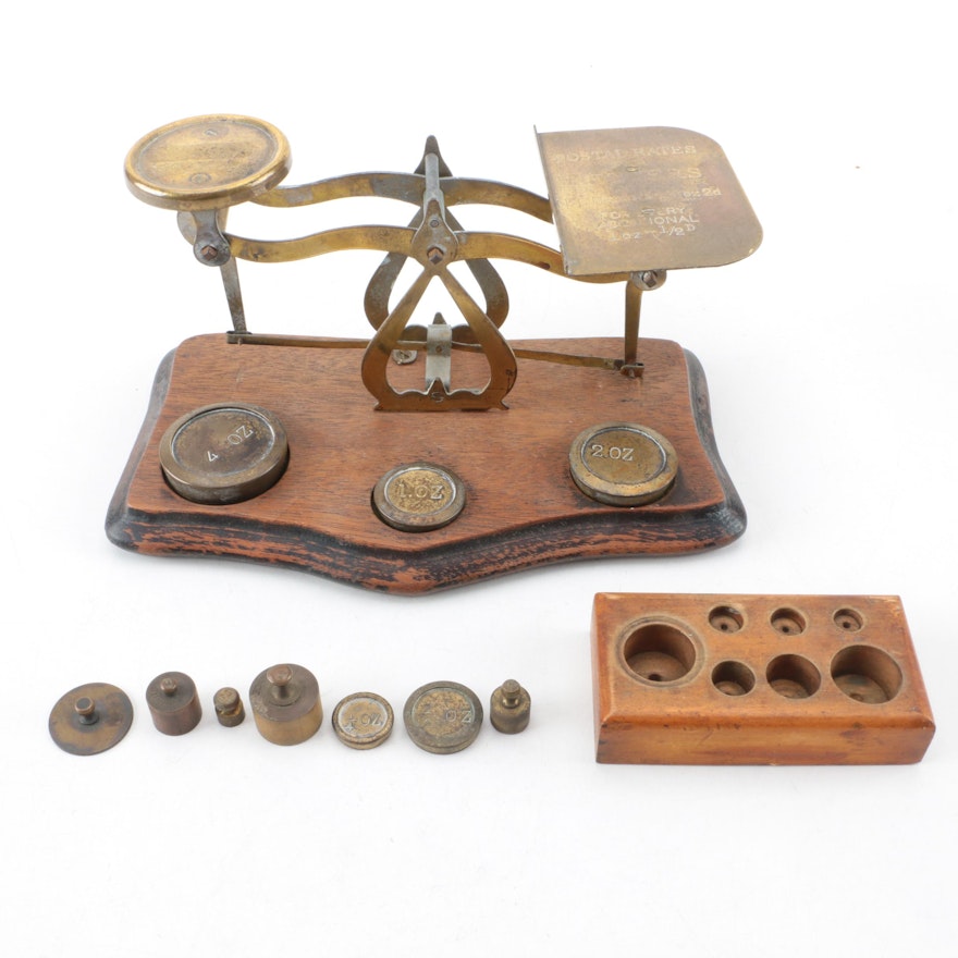 Vintage Brass and Wood Postal Scale