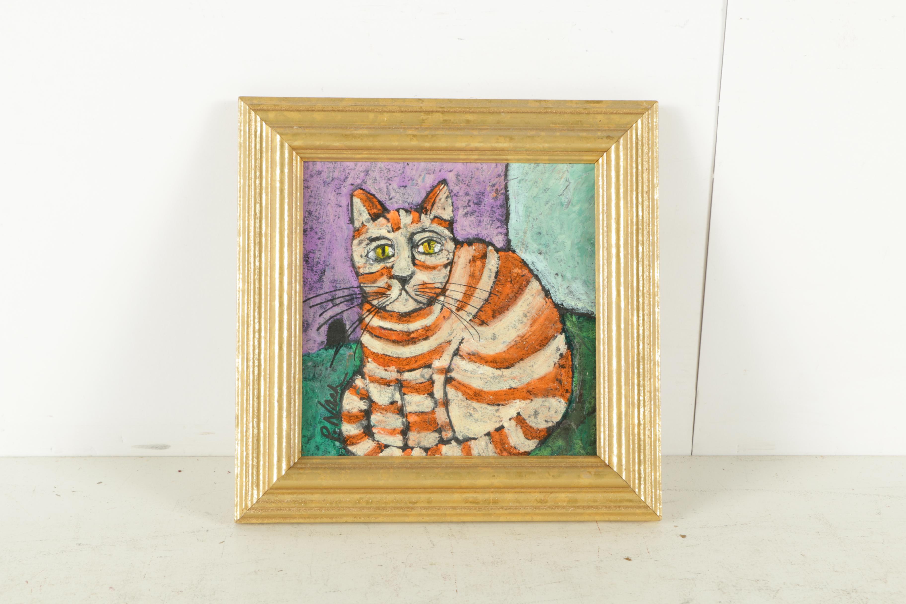 P. Nash Acrylic Paintings of Cats on Panel