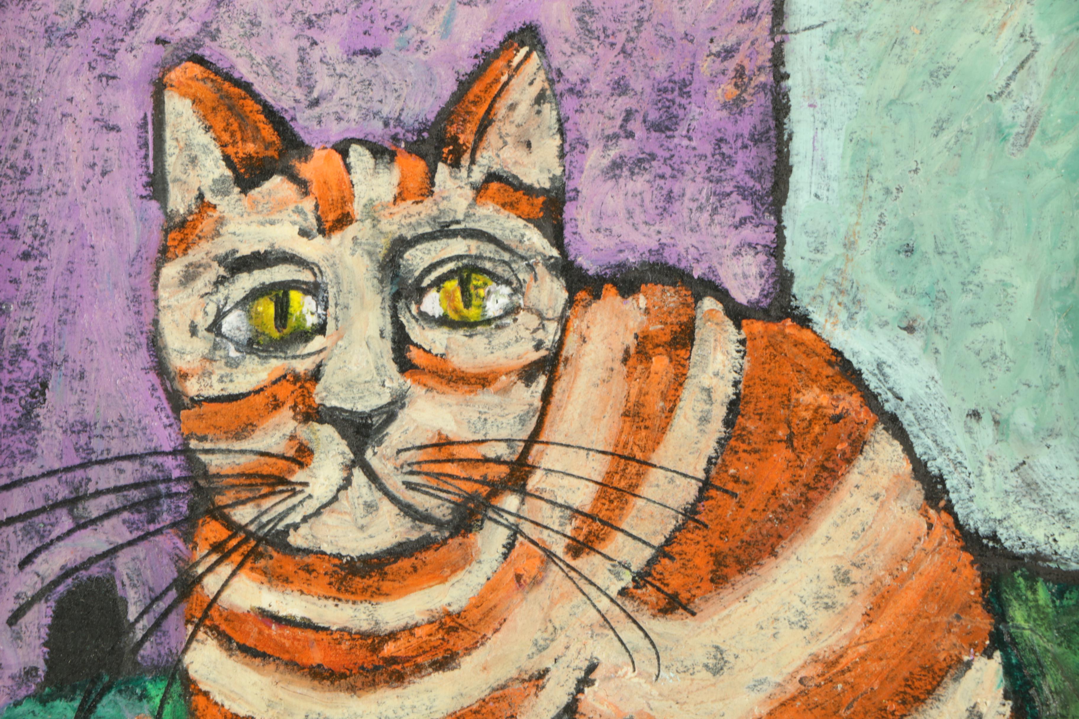 P. Nash Acrylic Paintings of Cats on Panel