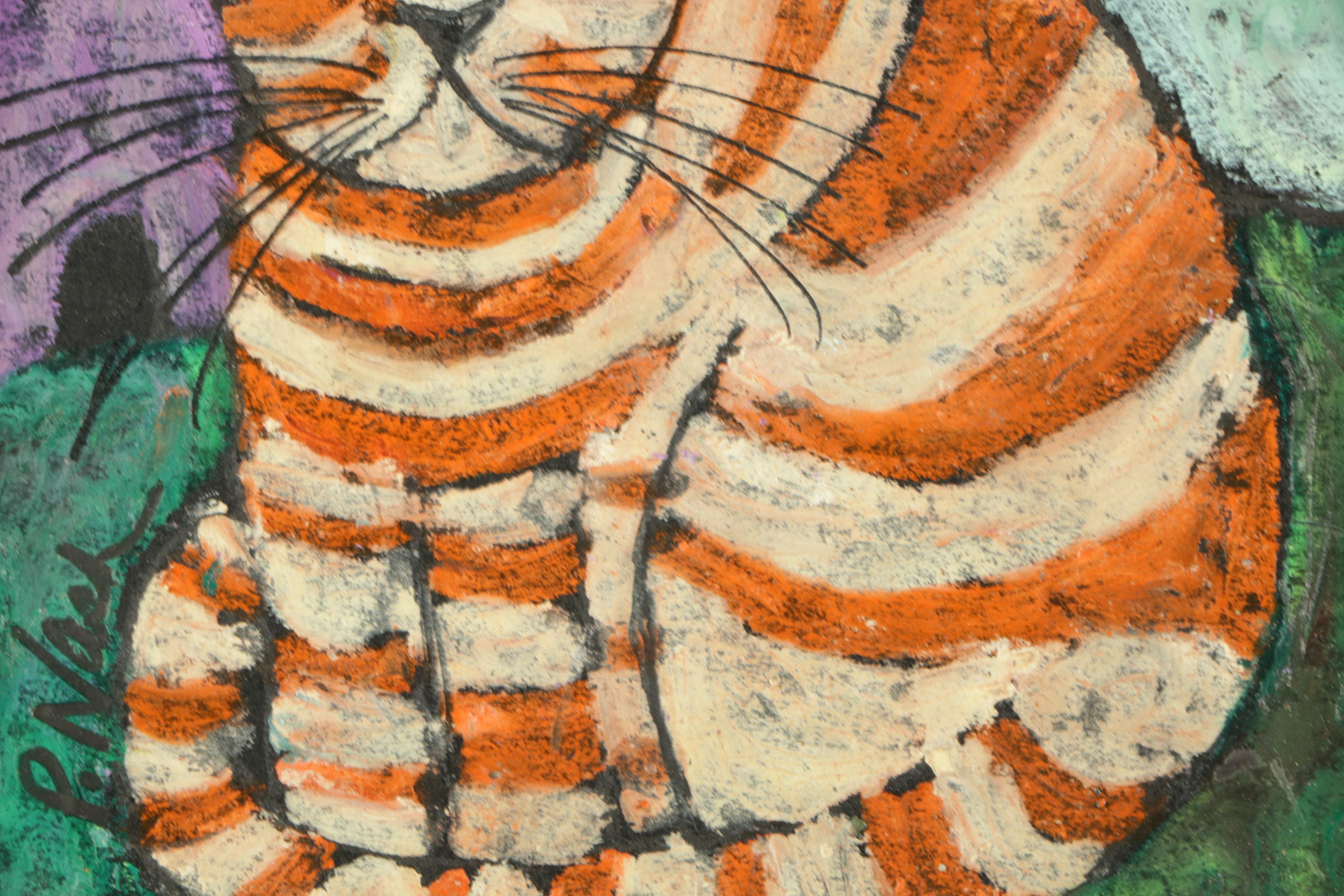 P. Nash Acrylic Paintings of Cats on Panel