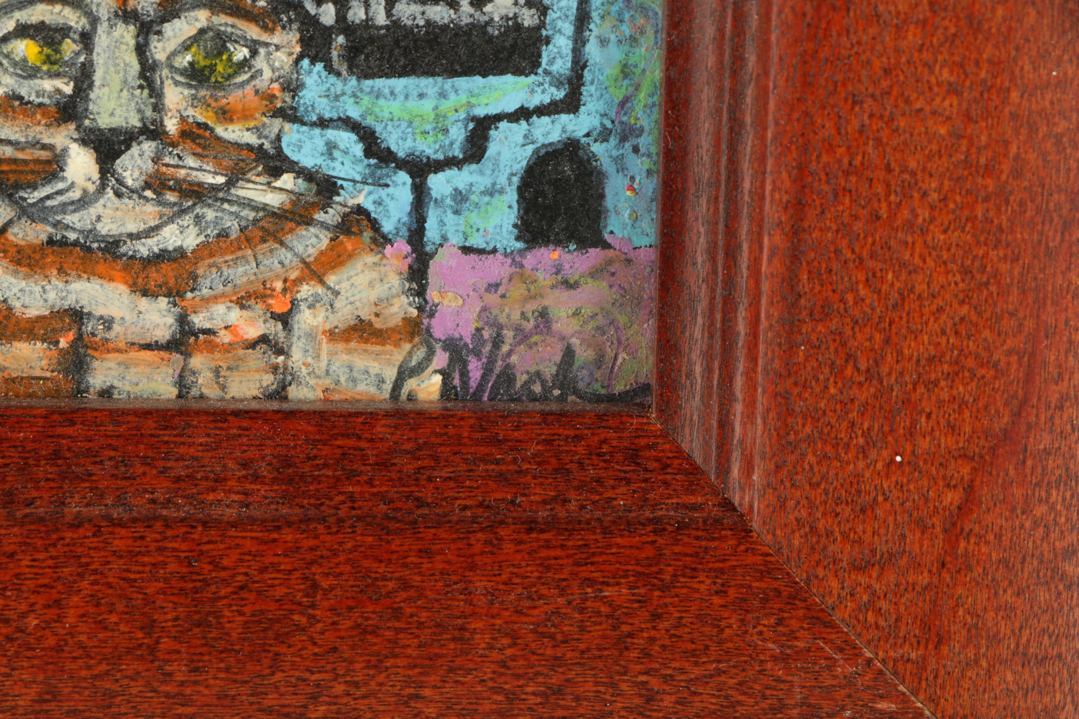 P. Nash Acrylic Paintings of Cats on Panel