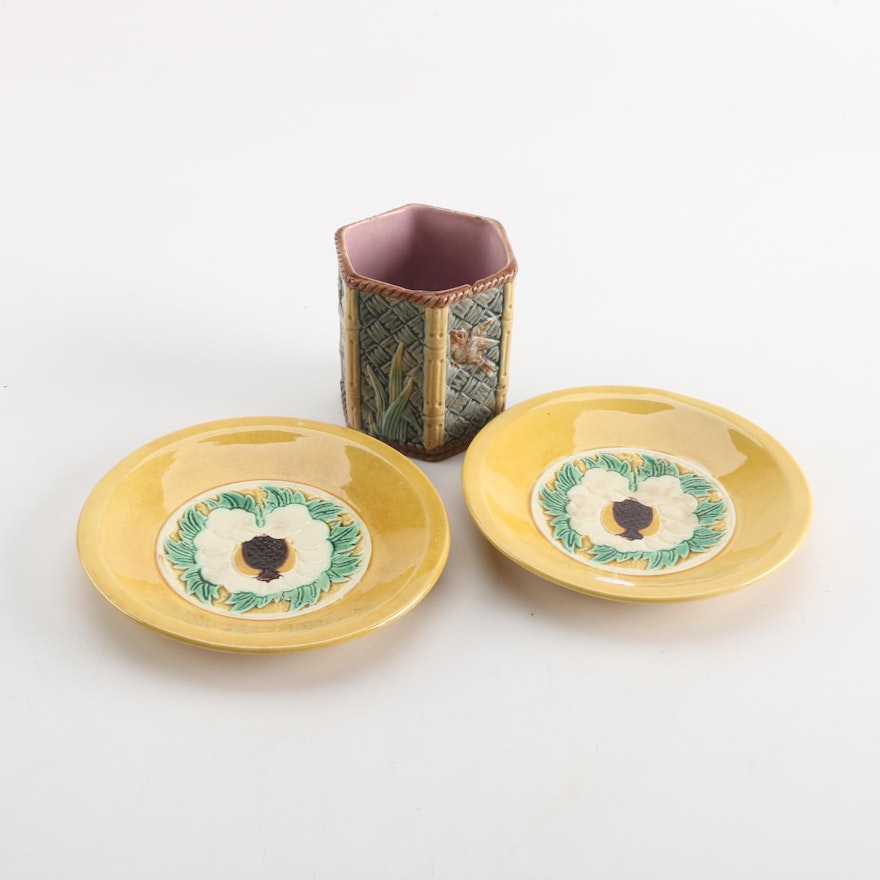 GSH Etruscan Majolica Cup and Ceramic Plates