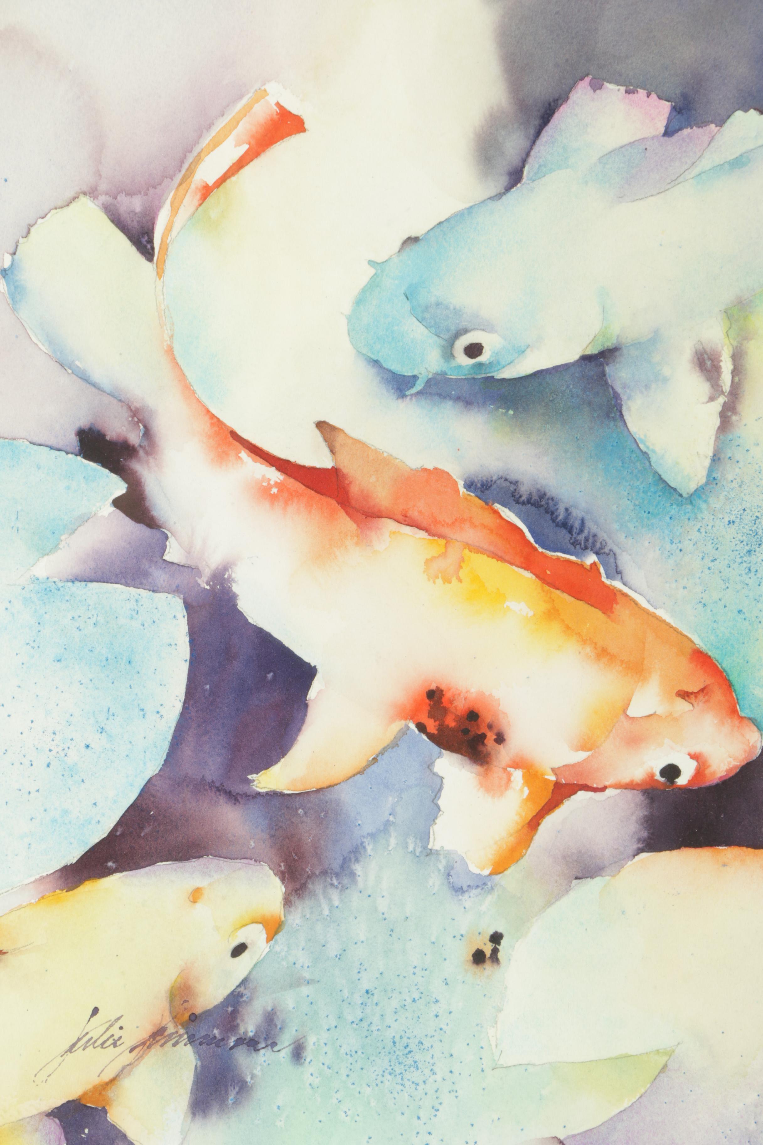 Watercolor and Gouache on Paper of Fish