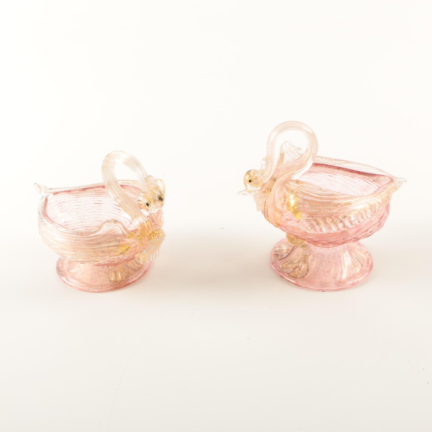 Venetian Handblown Art Glass Swan Salts