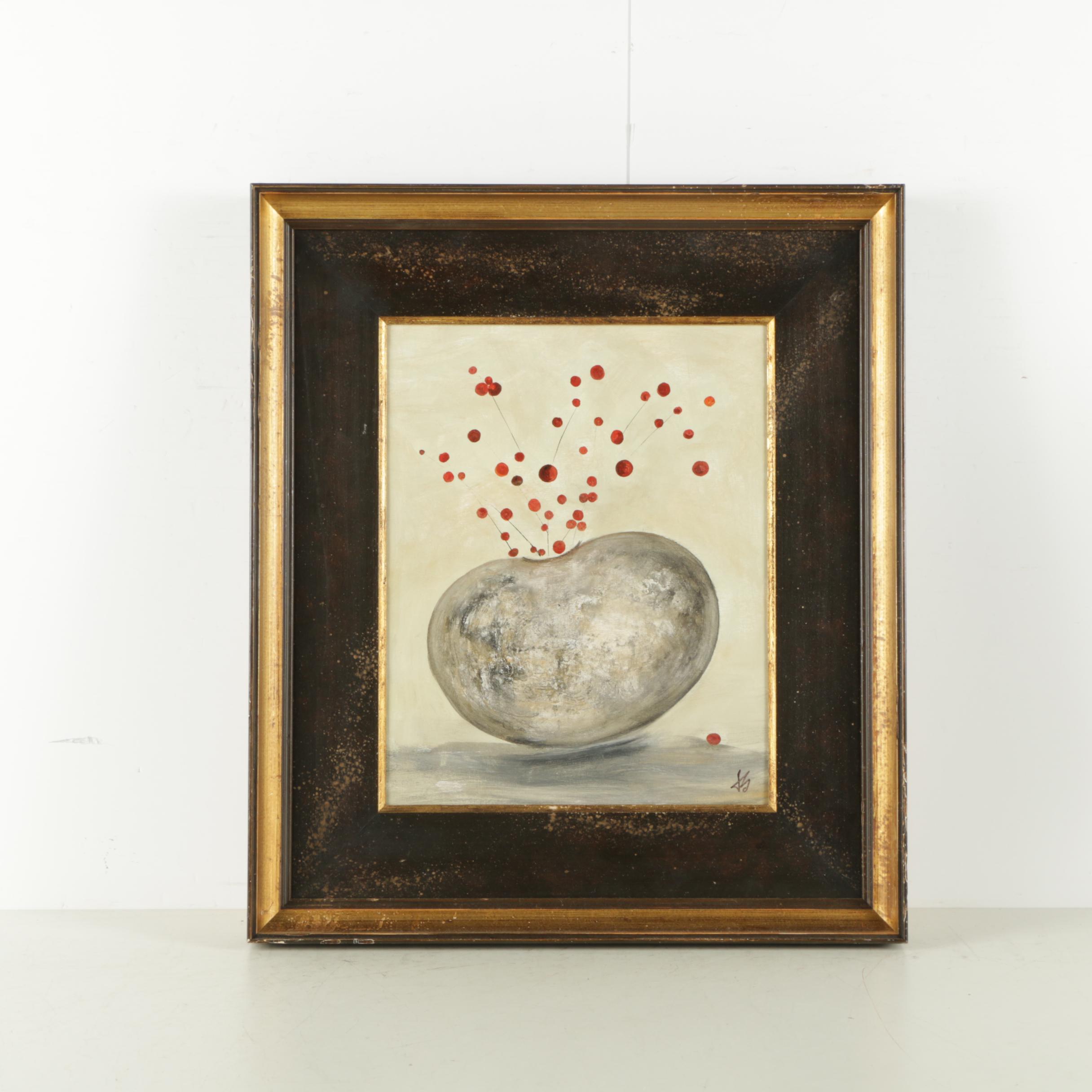 Jacqueline Saporiti Acrylic Painting on Canvas Board "Berries"